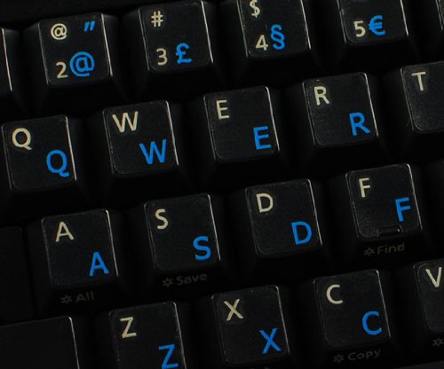 Portuguese Keyboard Stickers - Blue Letters on Clear Background for Easy Typing