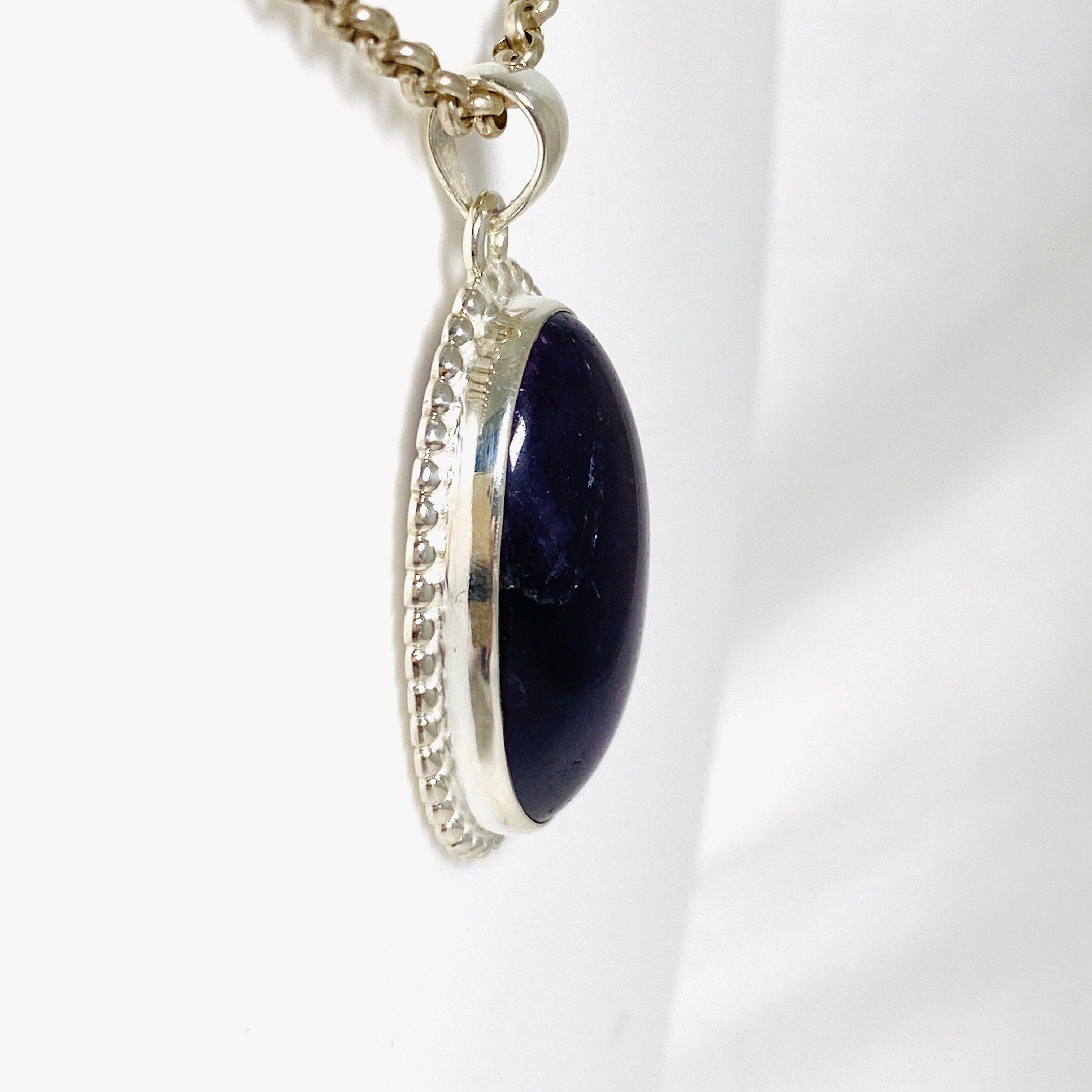 Amethyst Oval Pendant Necklace with Silver Detailing - Elegant Jewelry for Women, Perfect for Gifts, Parties & Everyday Wear | KPGJ3964