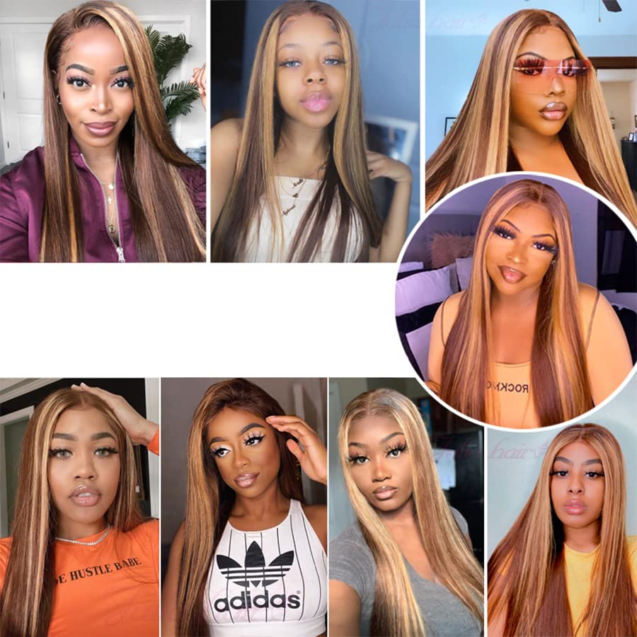 13x6x1 HD Lace Front Wig Human Hair Straight - Brazilian Virgin Hair 150% Density 4/27 Ombre Blonde - Pre Plucked with Baby Hair for Black Women (18 Inch) | Natural Look for Daily Wear, Parties & Special Occasions