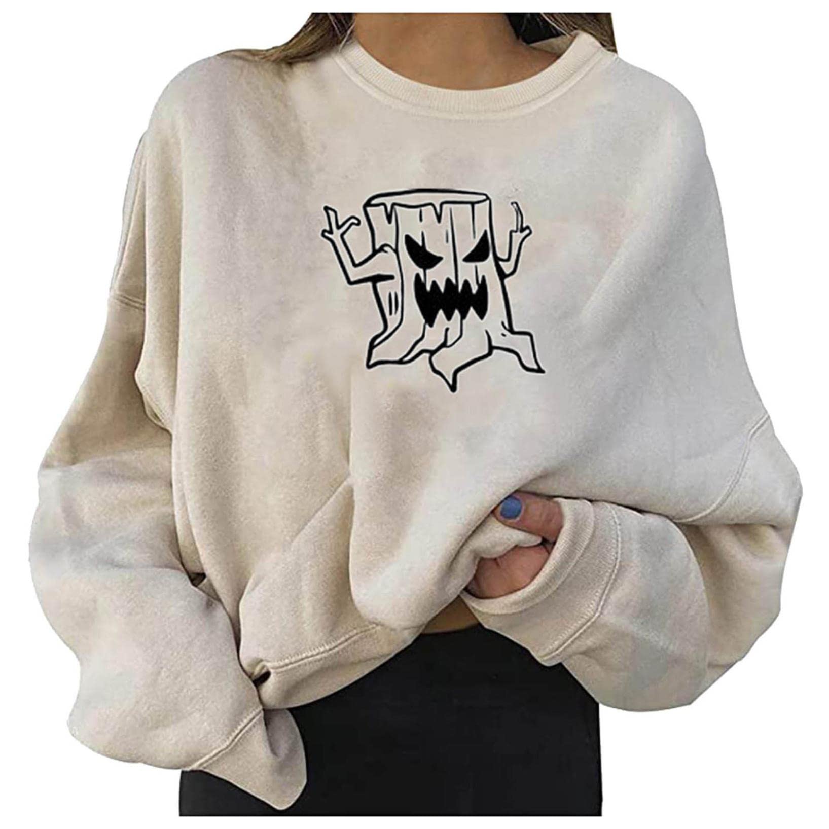 Women's Halloween Pumpkin Print Long Sleeve Sweatshirt - Lightweight Casual Pullover Top for Fall & Spooky Season Outfits | Perfect for Pumpkin Patch, Costume Parties & Cozy Autumn Days