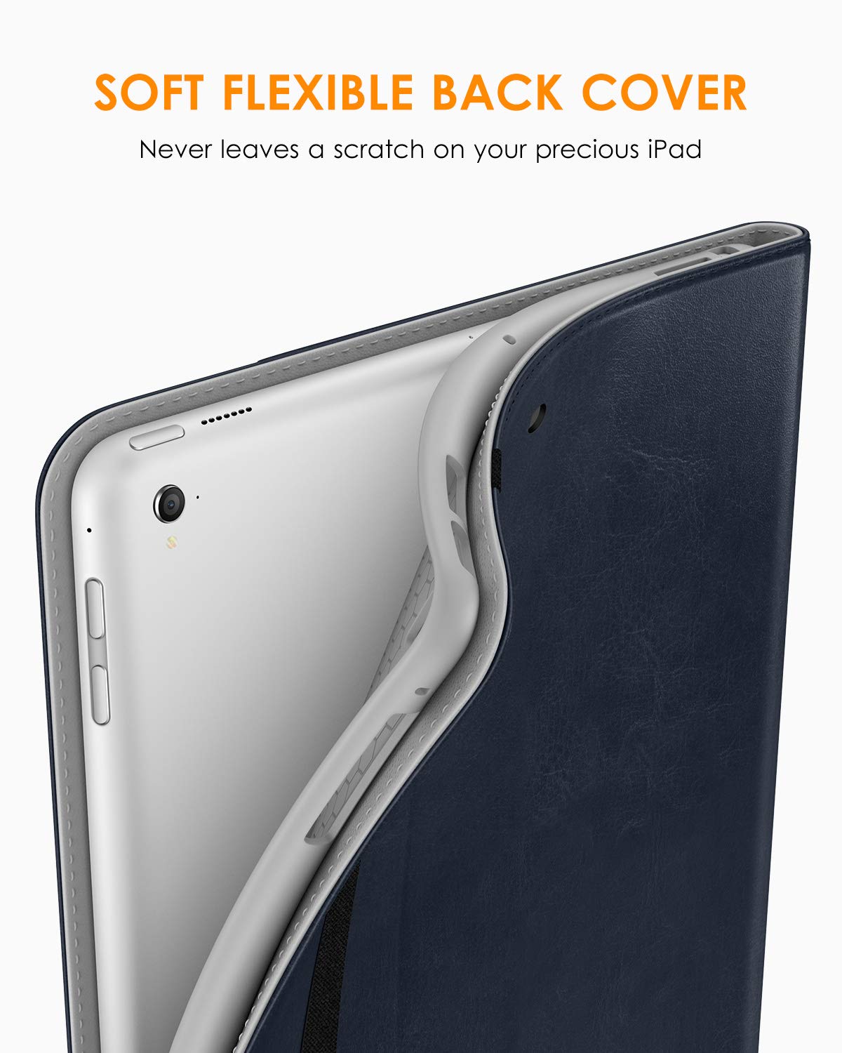 Premium Leather Folio Stand Case for iPad 9.7 Inch (5th/6th Gen 2018/2017 & iPad Pro 9.7/Air 2/Air) with Apple Pencil Holder - Blue | Protective Cover with Multiple Viewing Angles for Work, Study & Travel