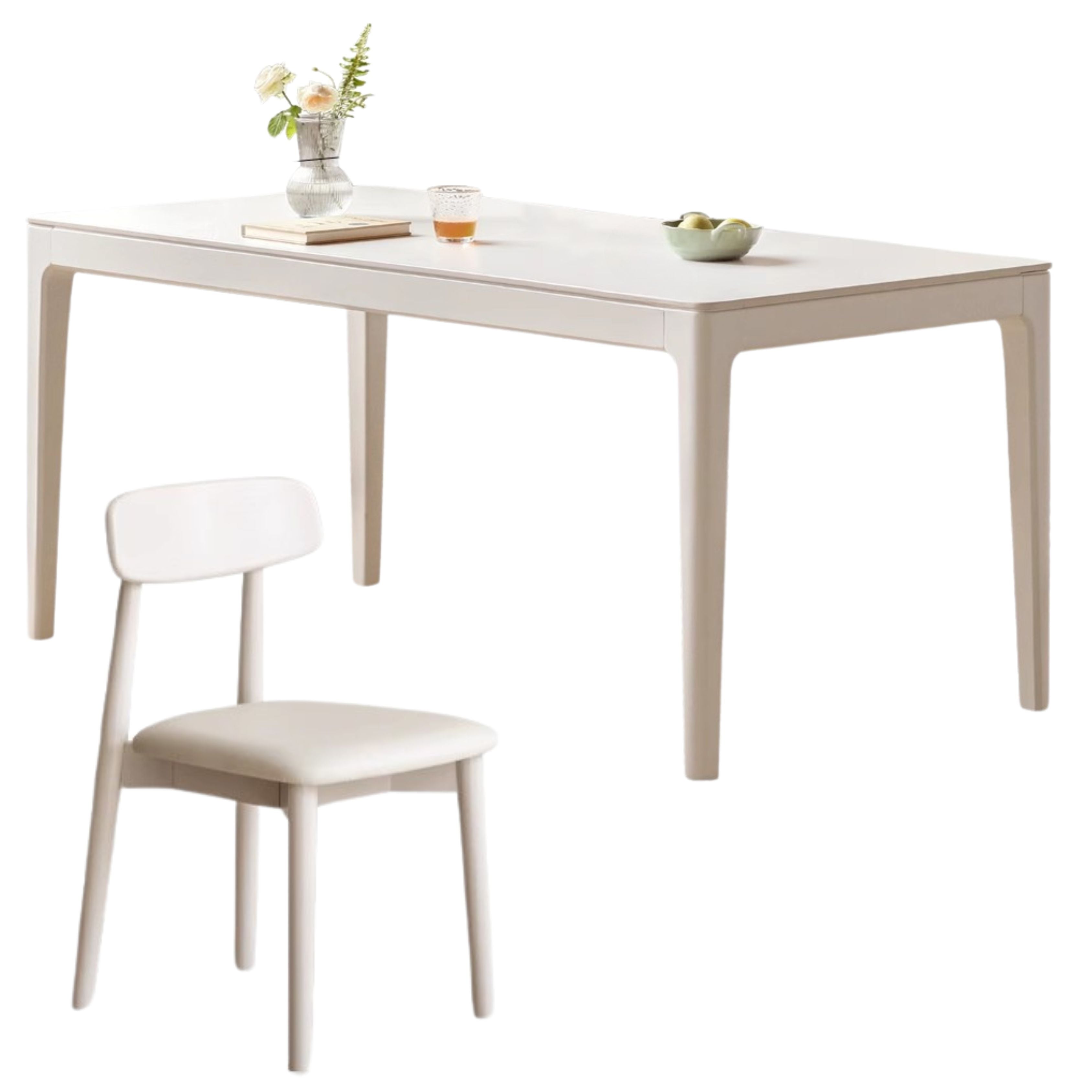 Birch Solid Wood Dining Table - White Cream Rock Plate Design for Modern Farmhouse & Rustic Kitchen Decor | Perfect for Family Gatherings & Dinner Parties