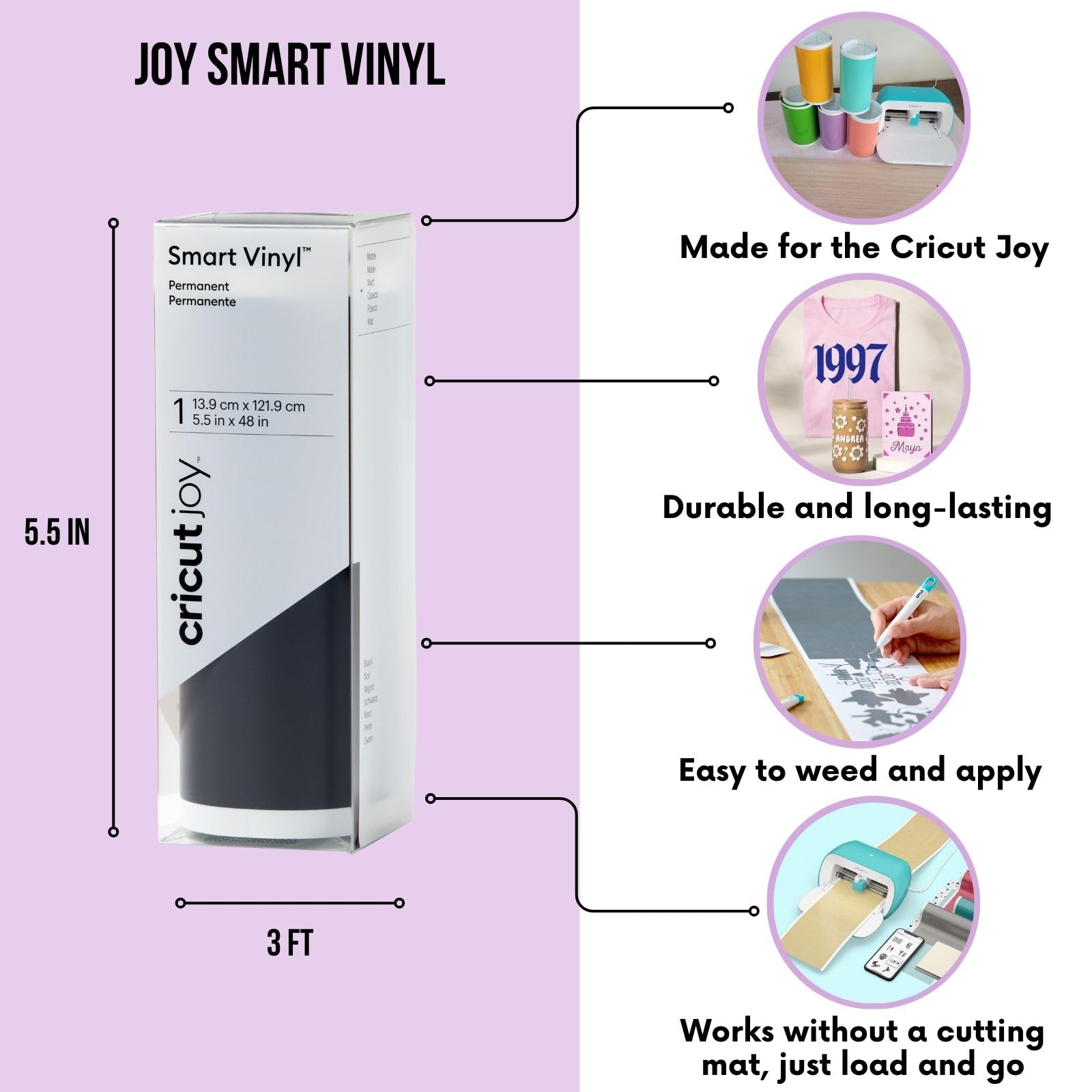 Cricut Joy Cutting Machine Bundle with Smart Vinyl, Transfer Tape & Weeding Tool - Complete Starter Kit for DIY Crafts, Home Decor, Gift Making & Vinyl Projects - Perfect for Beginners & Craft Enthusiasts