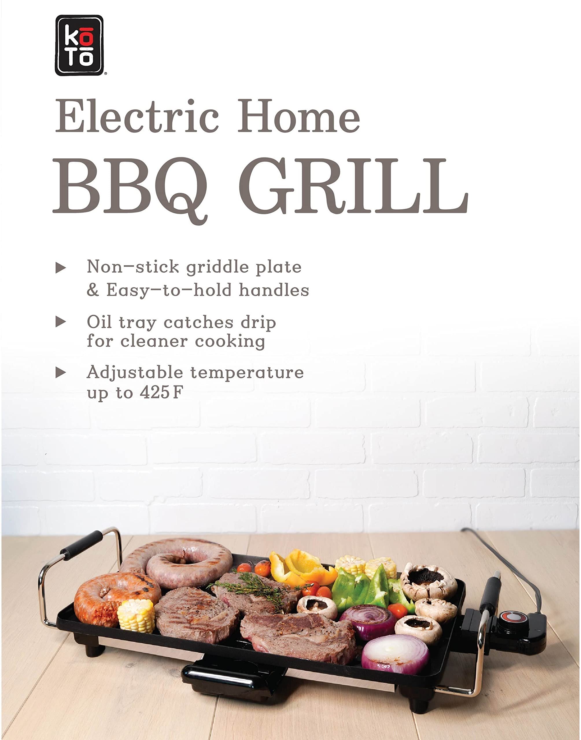 KOTO Electric Non-Stick Removable BBQ Grill & Griddle - 15.5