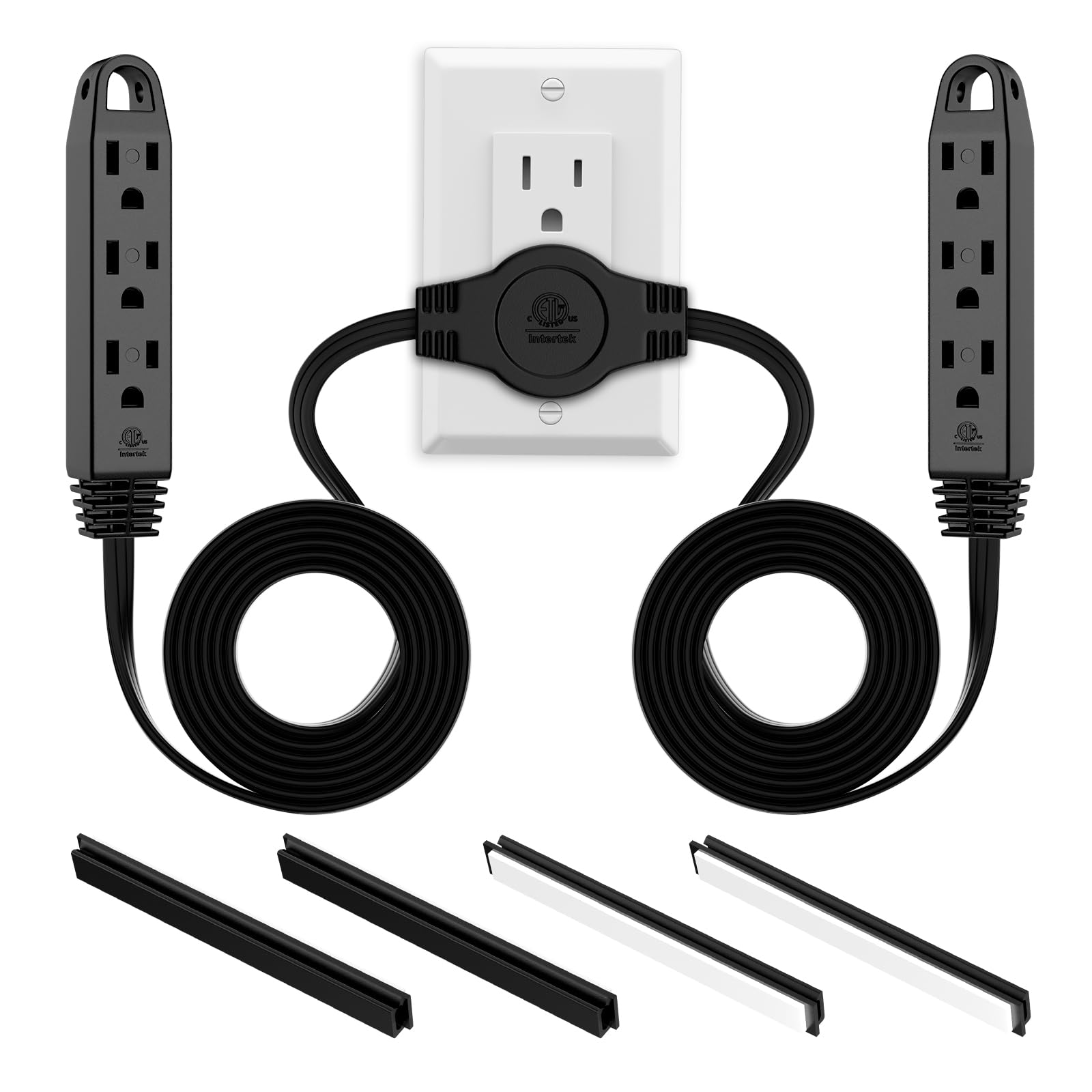 Kasonic 12FT 3-Prong Twin Extension Cord Power Strip - 6FT Each Side, 6 Outlets, Flat Plug - ETL Certified for Home & Office Use | Perfect for Workstations, Entertainment Centers & Home Appliances