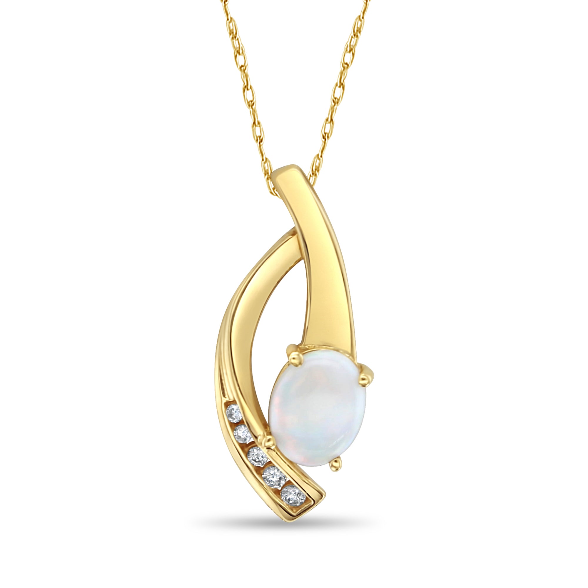 14K Yellow Gold Oval Opal Diamond Necklace for Women - Elegant Jewelry Gift for Birthday, Anniversary & Special Occasions