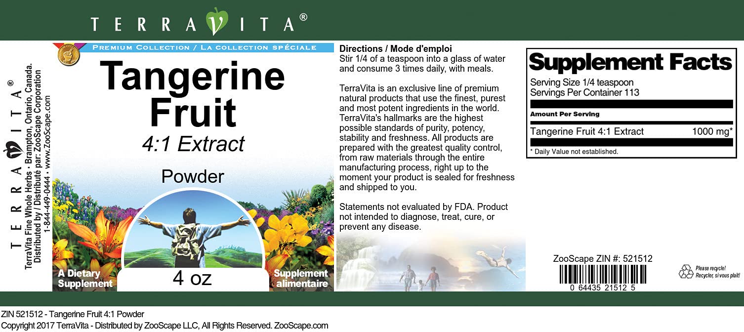 Organic Tangerine Fruit Powder 4:1 Extract (4 oz) - Natural Vitamin C Boost for Smoothies, Baking & Skincare - ZIN: 521512