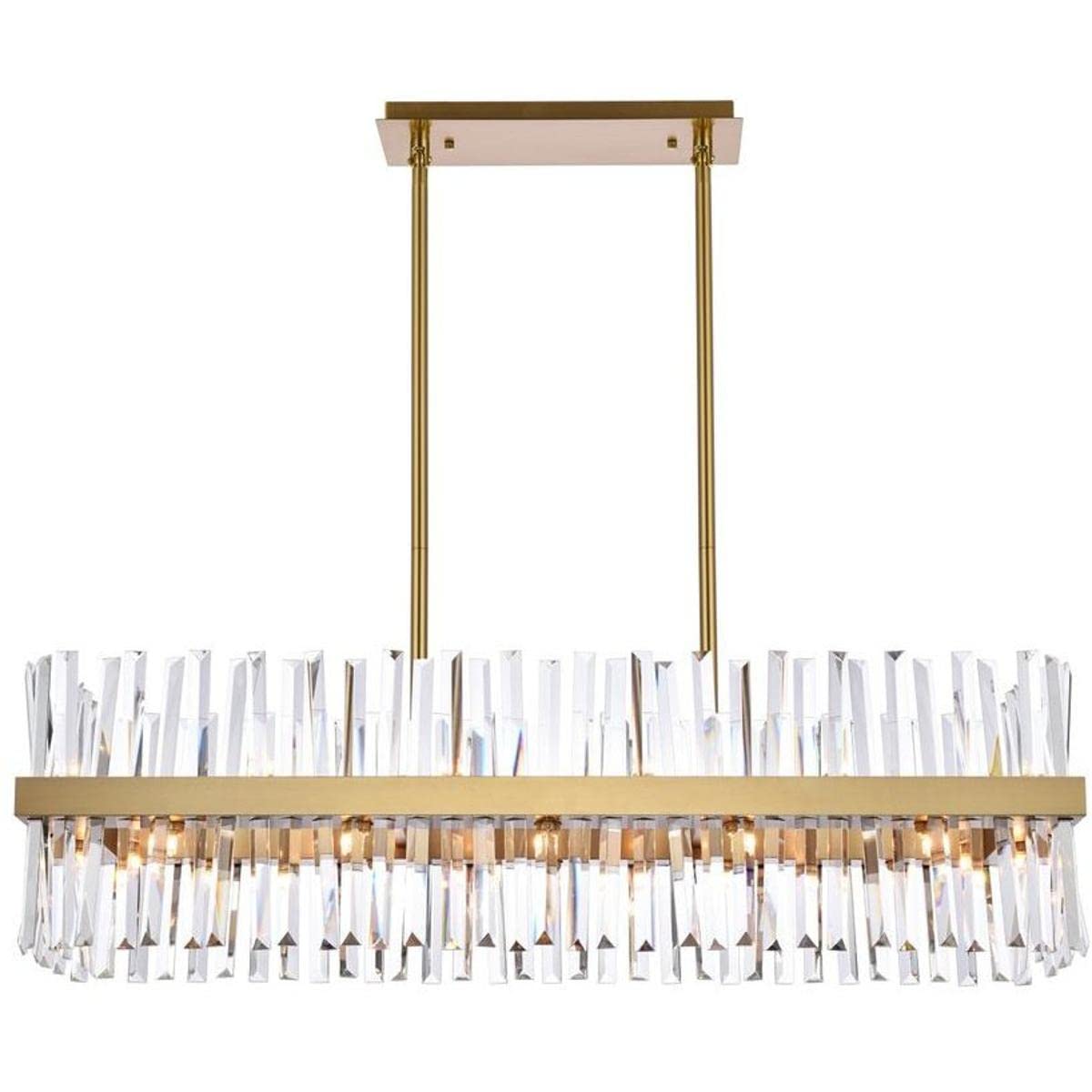 42 Inch Crystal Rectangle Chandelier Light in Satin Gold - Modern Dining Room & Foyer Lighting Fixture for Home Decor
