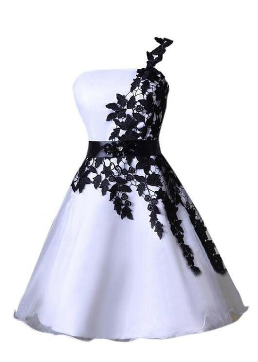 One Shoulder Black Lace Short Homecoming Prom Dress - Elegant Formal Gown for Women | Perfect for Parties, Dances & Special Occasions | Style CM0007