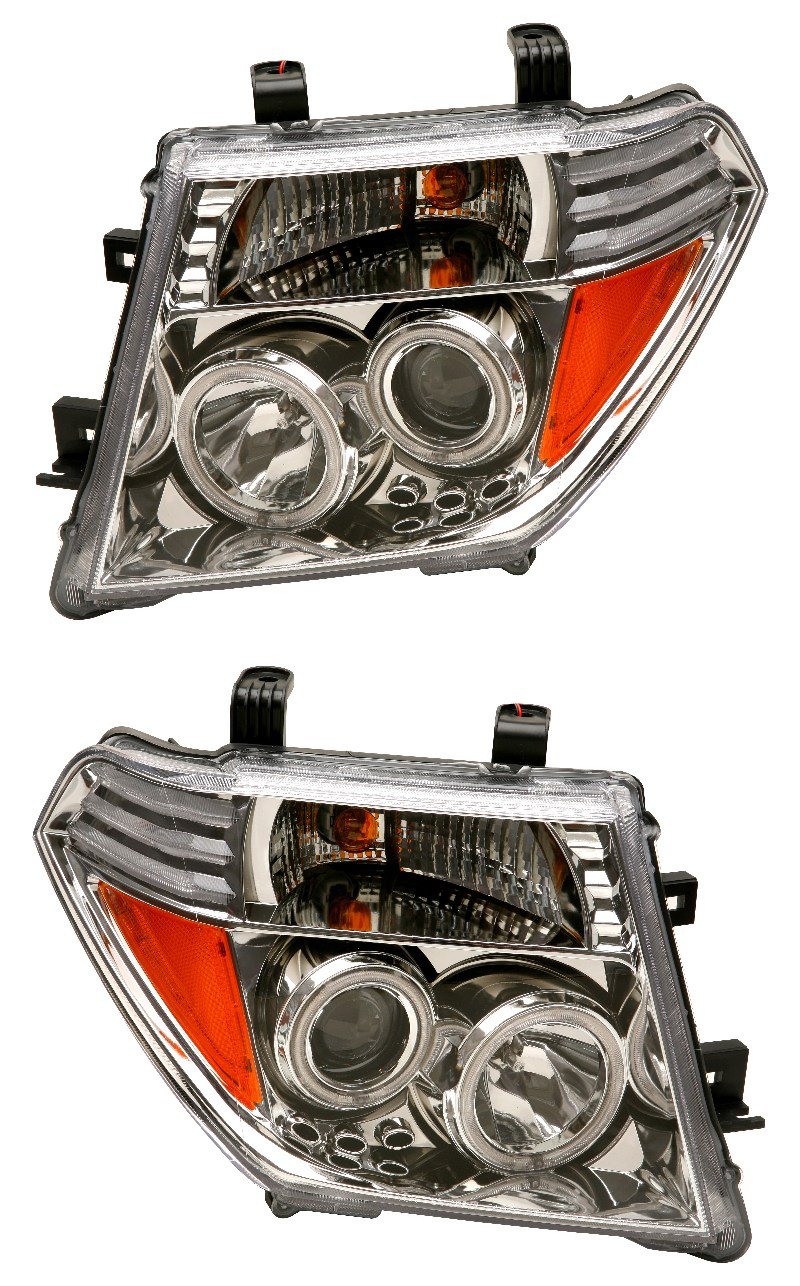 NISSAN FRONTIER/PATHFINDER 05-08 Projector Headlight Assembly - Chrome Clear Amber Lens - Brand New - Upgrade Your Truck's Night Visibility for Safer Driving
