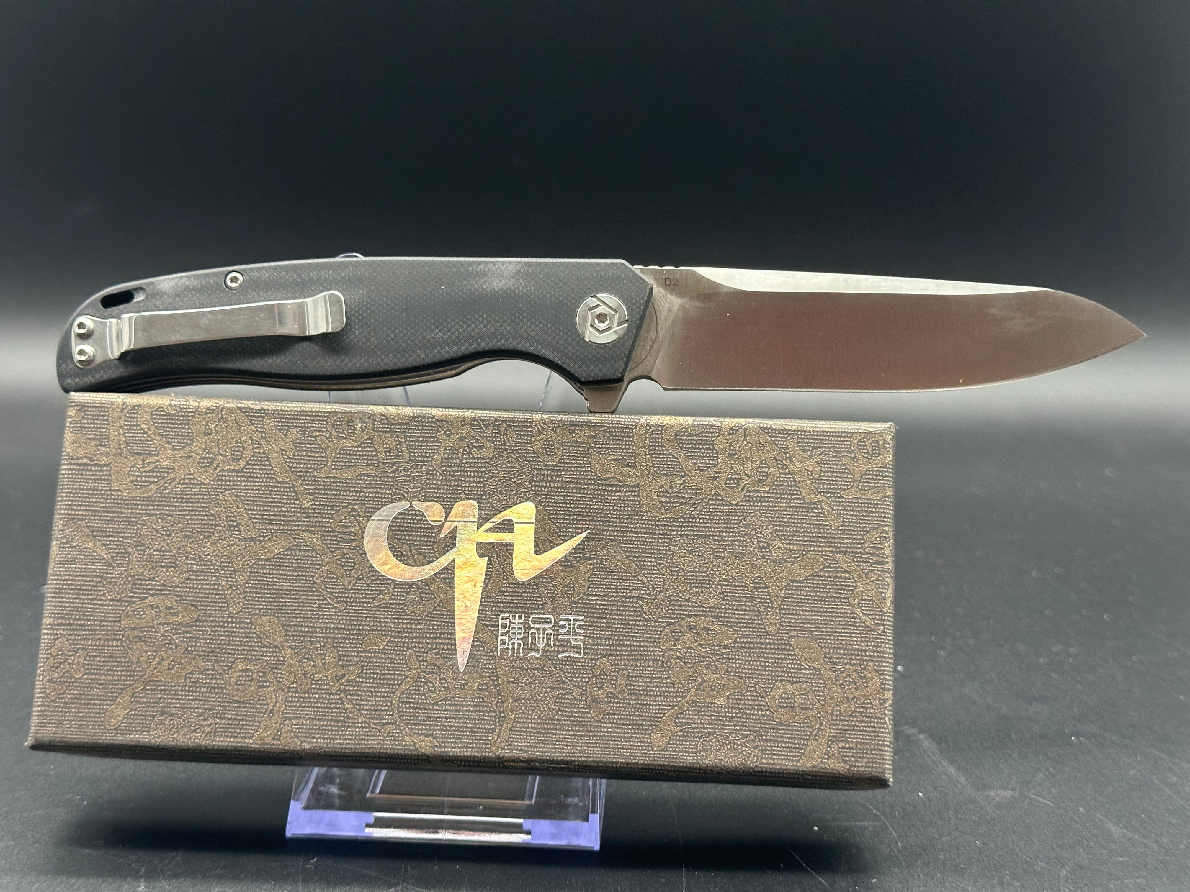 CH KNIVES CH3011 Folding Pocket Knife - D2 Steel Blade, Black G10 Handle, Plain Edge | EDC, Camping, Hiking & Outdoor Survival Tool