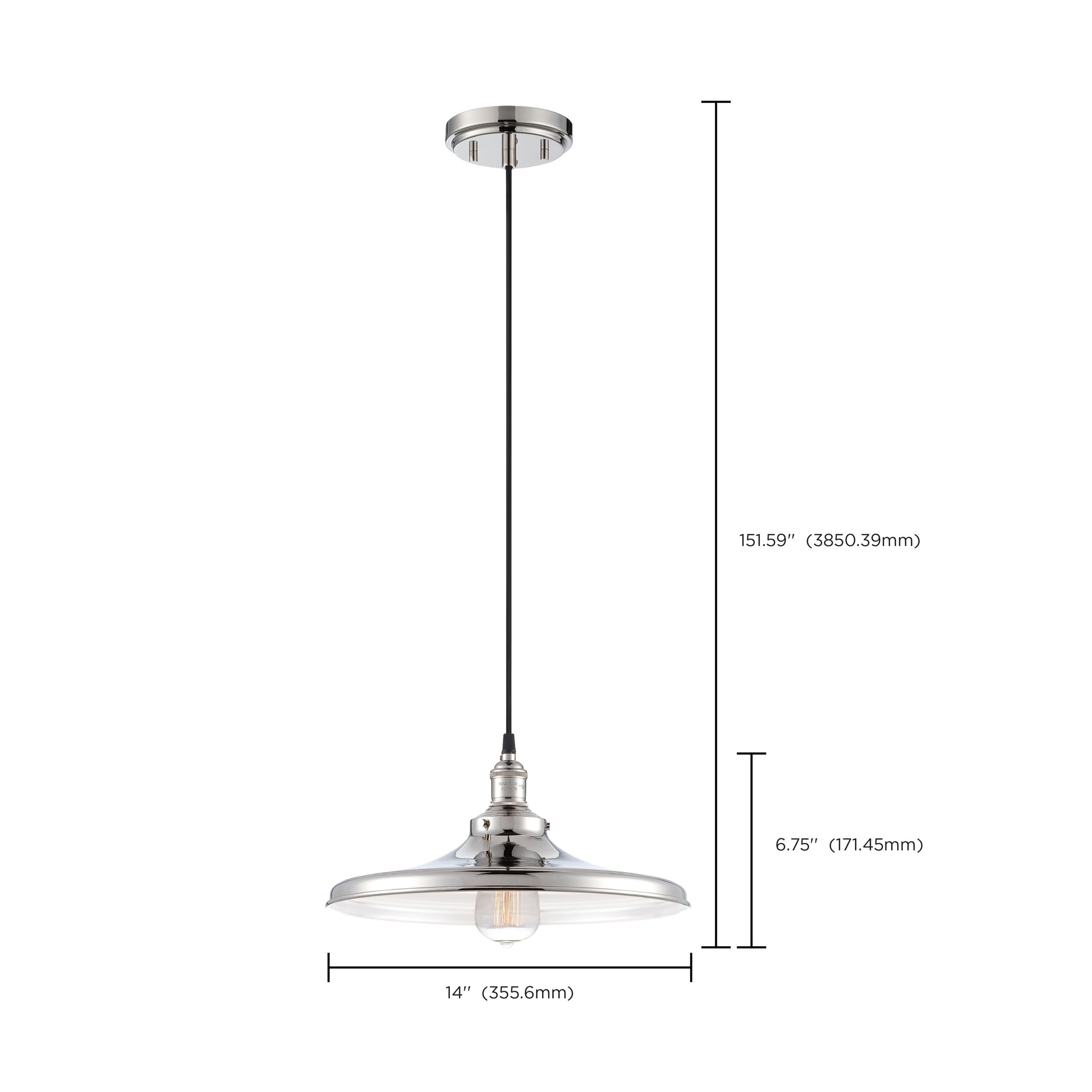 Nuvo Lighting 60/5406 Vintage Style Single Bulb Pendant Light - Curved Polished Nickel Finish for Kitchen Island, Dining Room or Entryway Lighting