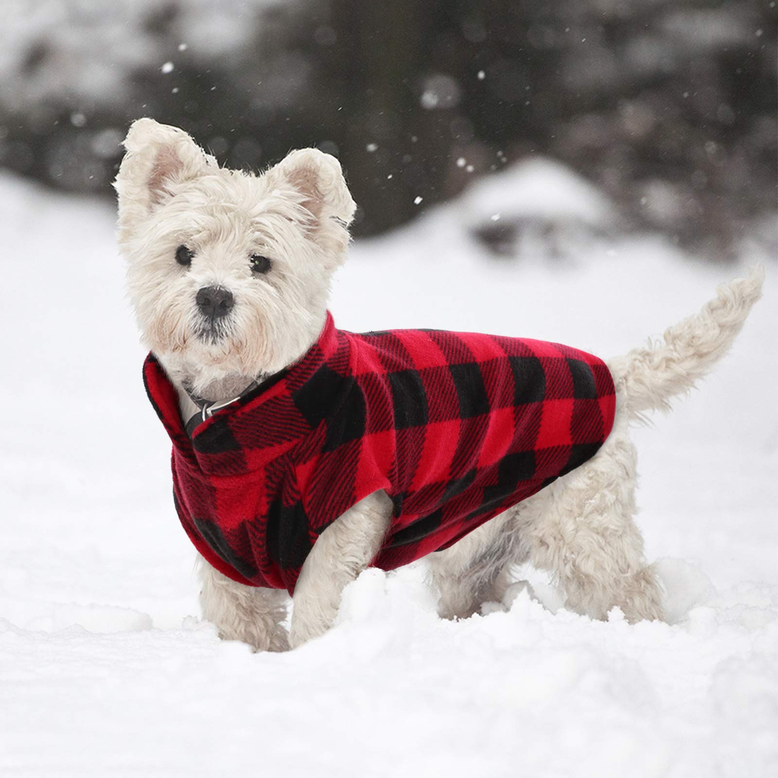 Kuoser Stretch Dog Fleece Vest - Soft Plaid Dog Sweater for Small Dogs & Cats | Warm Winter Pullover Coat for Teddy, Chihuahua & Yorkshire Terriers | Leash Hole Design | Perfect for Outdoor Walks & Indoor Cozy Time