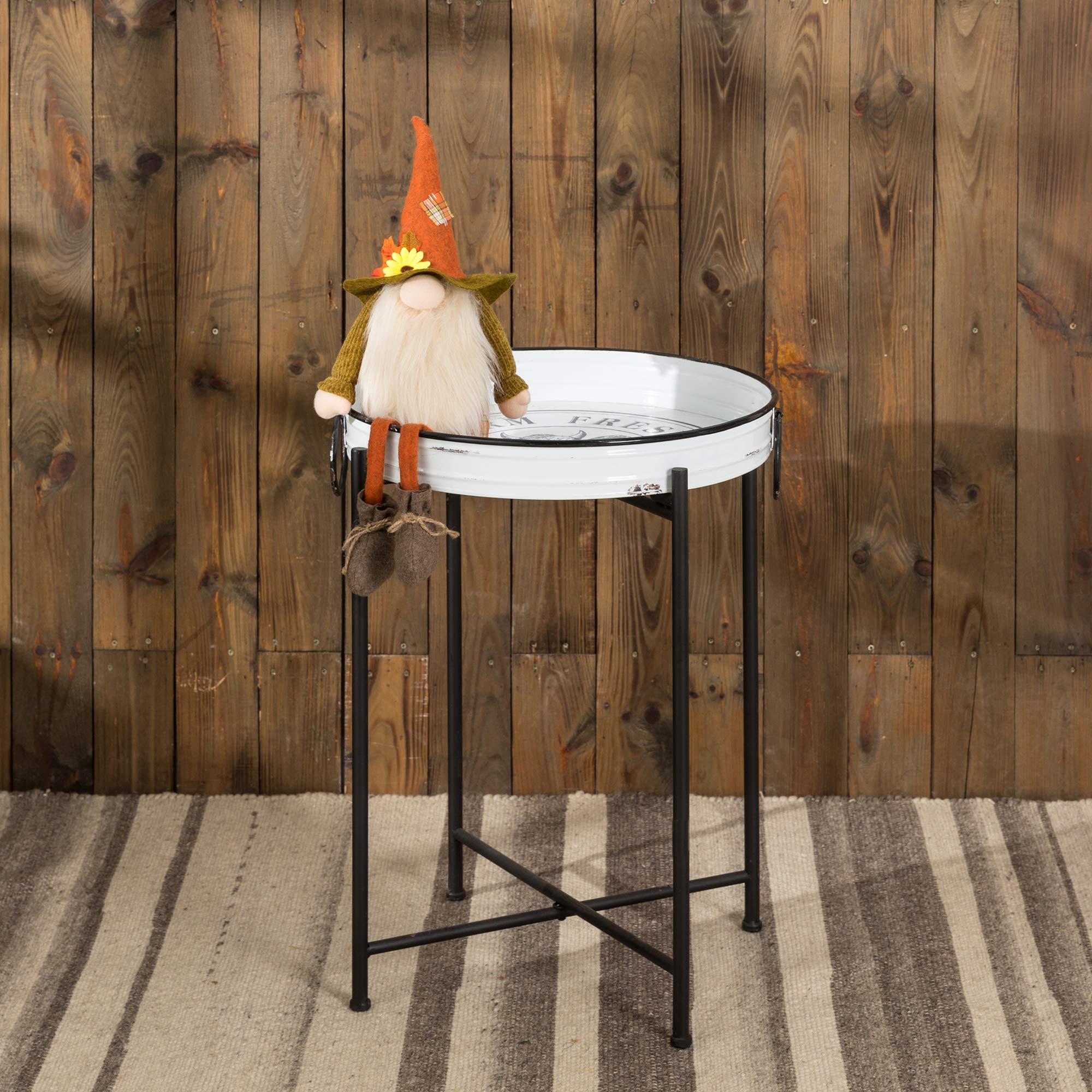 Glitzhome Farmhouse Metal End Table with Removable Tray - Folding Side Table, Waterproof Imitation Enamel Coffee Table for Living Room, Bedroom, Balcony & Office - Perfect for Small Spaces, Home Decor & Coffee Serving