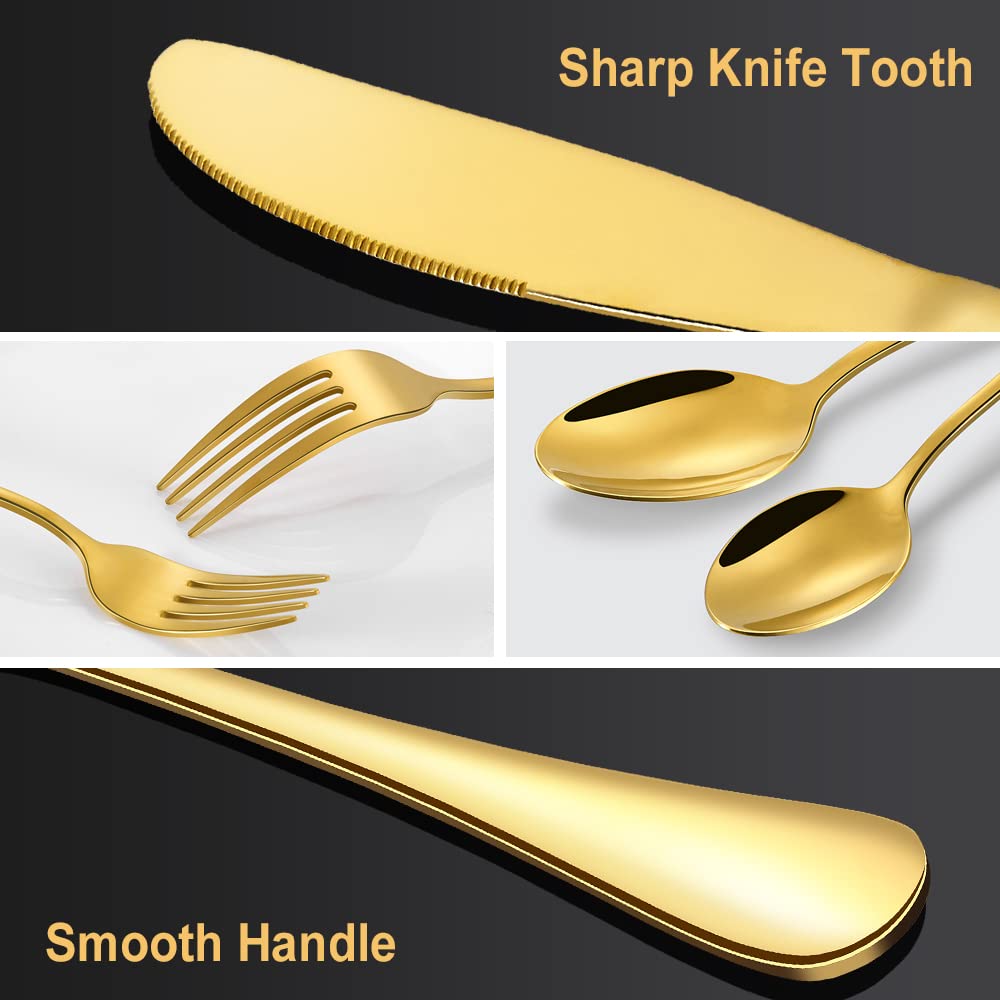 Premium 40-Piece Stainless Steel Gold Silverware Set for 8 - Titanium Plated Cutlery with Mirror Polish (Spoons, Forks, Knives) - Dishwasher Safe - Elegant Dinnerware for Weddings, Parties & Fine Dining
