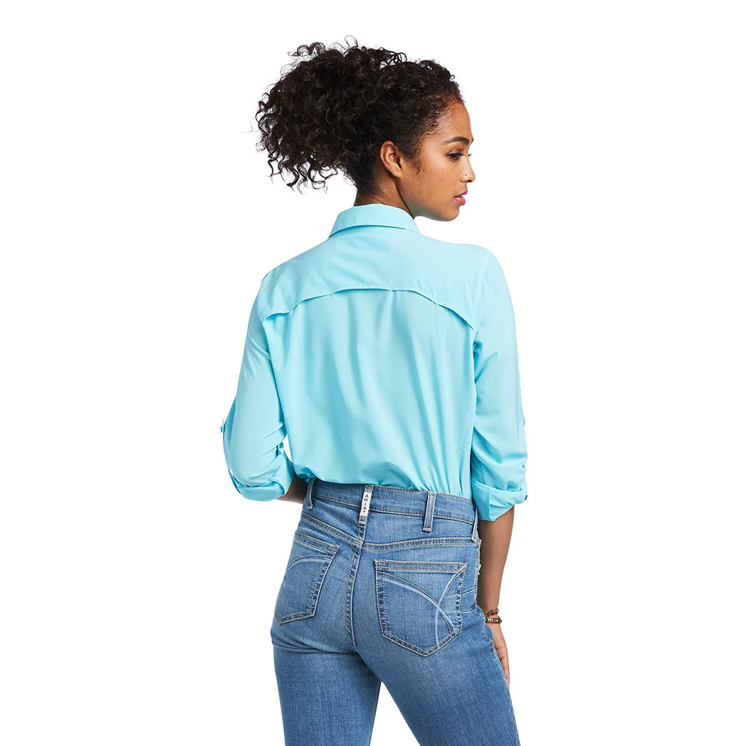 Ariat Women's Sky Blue VentTEK Long Sleeve Shirt - Breathable Moisture-Wicking Performance Top for Horseback Riding, Hiking & Outdoor Activities