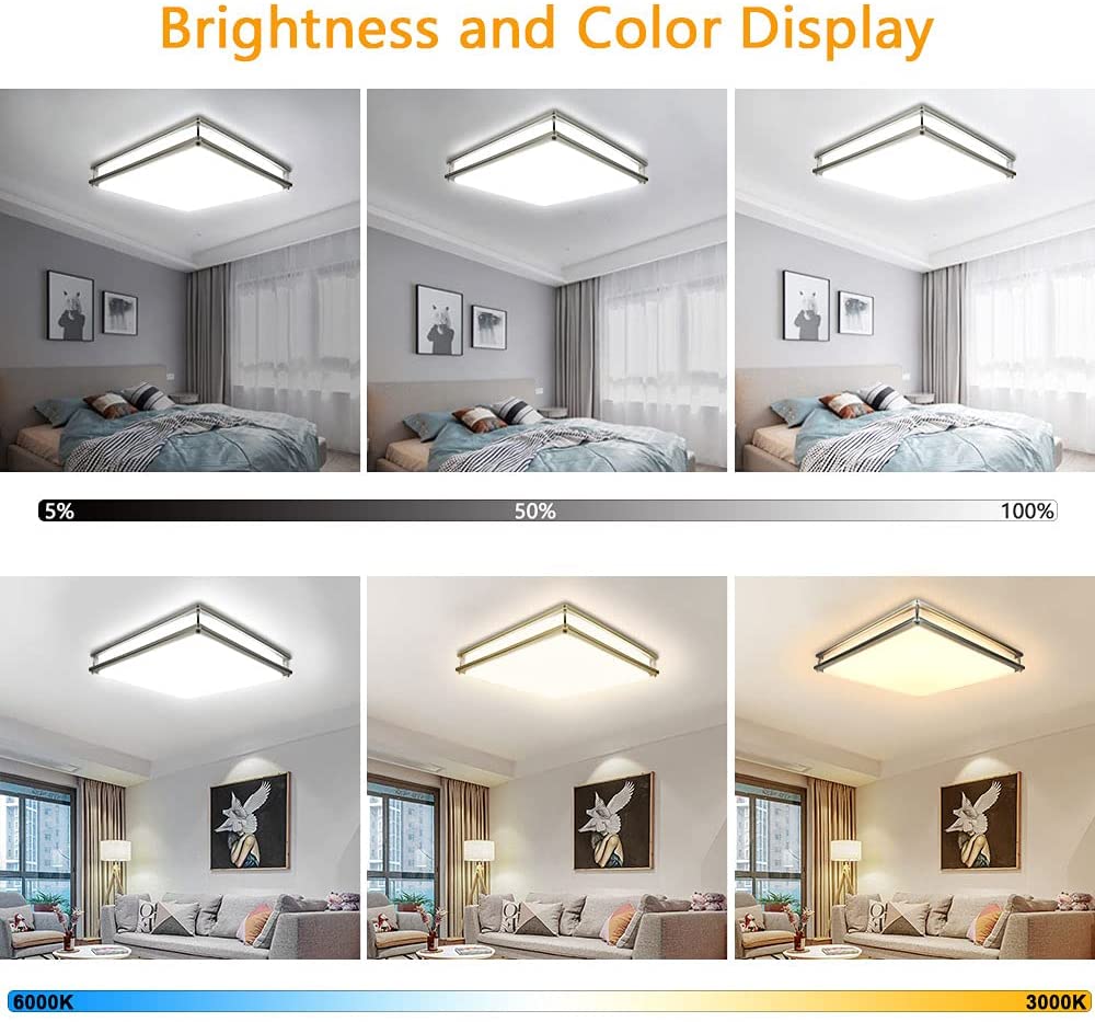 Upgraded 48W Dimmable LED Flush Mount Ceiling Light - 18 Inch Modern Square Lighting Fixture with Remote Control & Memory Function (3000K/4000K/6000K Adjustable Color Temperature) - Perfect for Bedroom, Living Room, Dining Room, Kitchen & Office Lighting