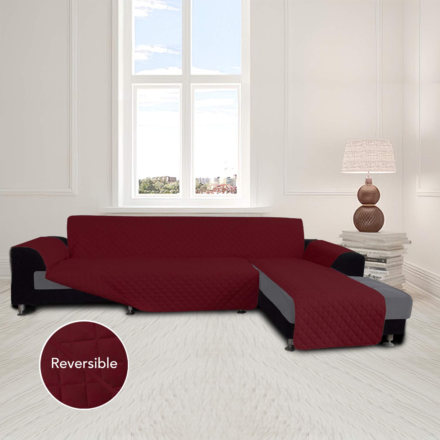 L-Shaped Sofa Slipcover - Reversible Sectional Couch Cover with Chaise, X-Large Furniture Protector for Pets & Dogs (Christmas Red) - Perfect for Living Room, Family Gatherings & Holiday Decor