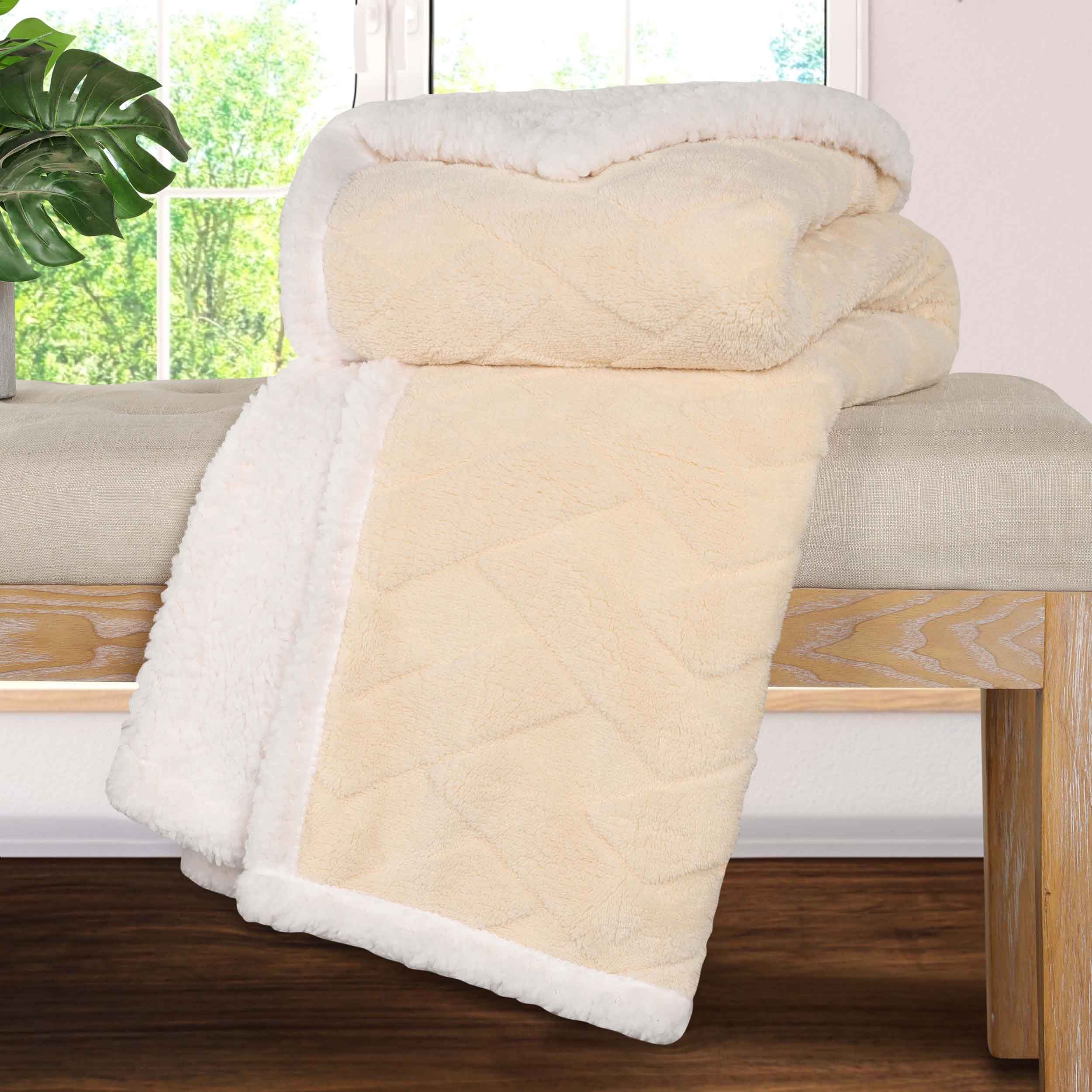 Nuuk Reversible Jacquard Lattice Plush Sherpa Fleece Blanket - Soft Cozy Throw for Couch, Bed & Travel - Perfect for Winter Nights, Camping & Home Decor