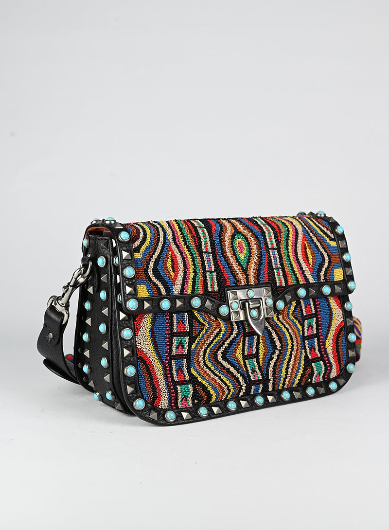 Valentino Rockstud Beaded Guitar Bag - Luxury Crossbody Purse for Women | Perfect for Parties, Dates & Evening Events