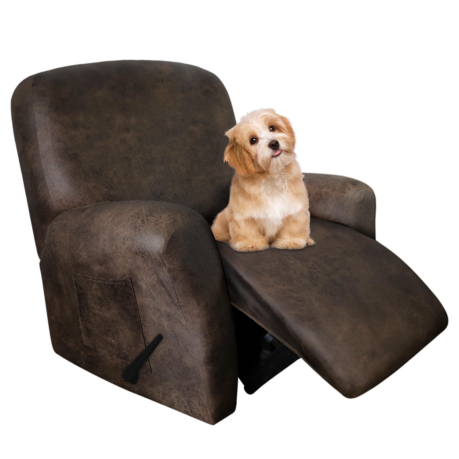 Premium Leather-Like Recliner Chair Covers Set of 4 - Washable & Non-Slip Slipcovers for Large Lazy Boy Recliners, Dark Brown - Perfect for Living Room, Home Theater & Office Comfort