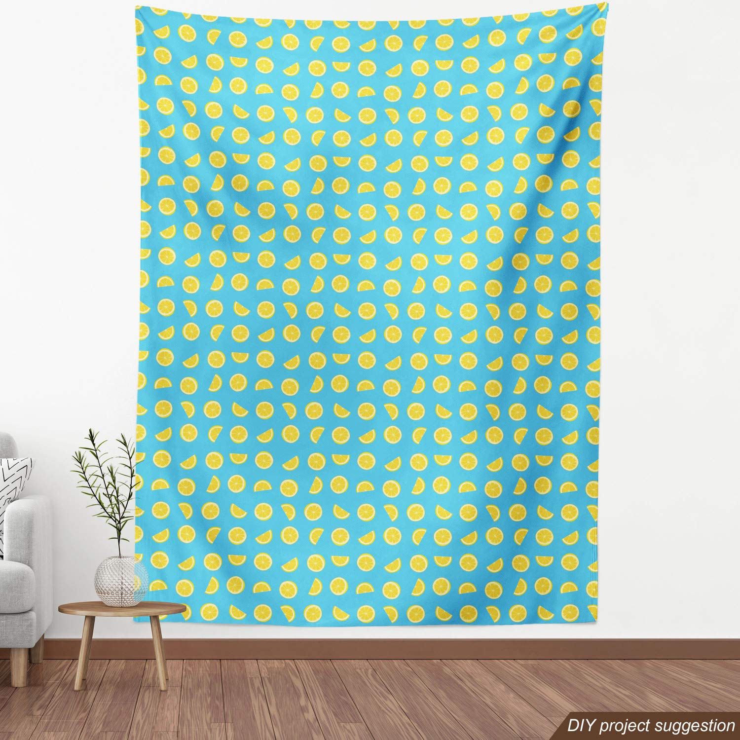 Ambesonne Yellow and Blue Fabric by The Yard - 10 Yards of Upholstery & Home Decor Fabric with Fresh Lemon Slice Pattern for Summer Decor, DIY Projects, Curtains, Pillows & Table Runners - Sky Blue & Yellow Decorative Cotton Fabric for Living Room, Bedroom & Kitchen