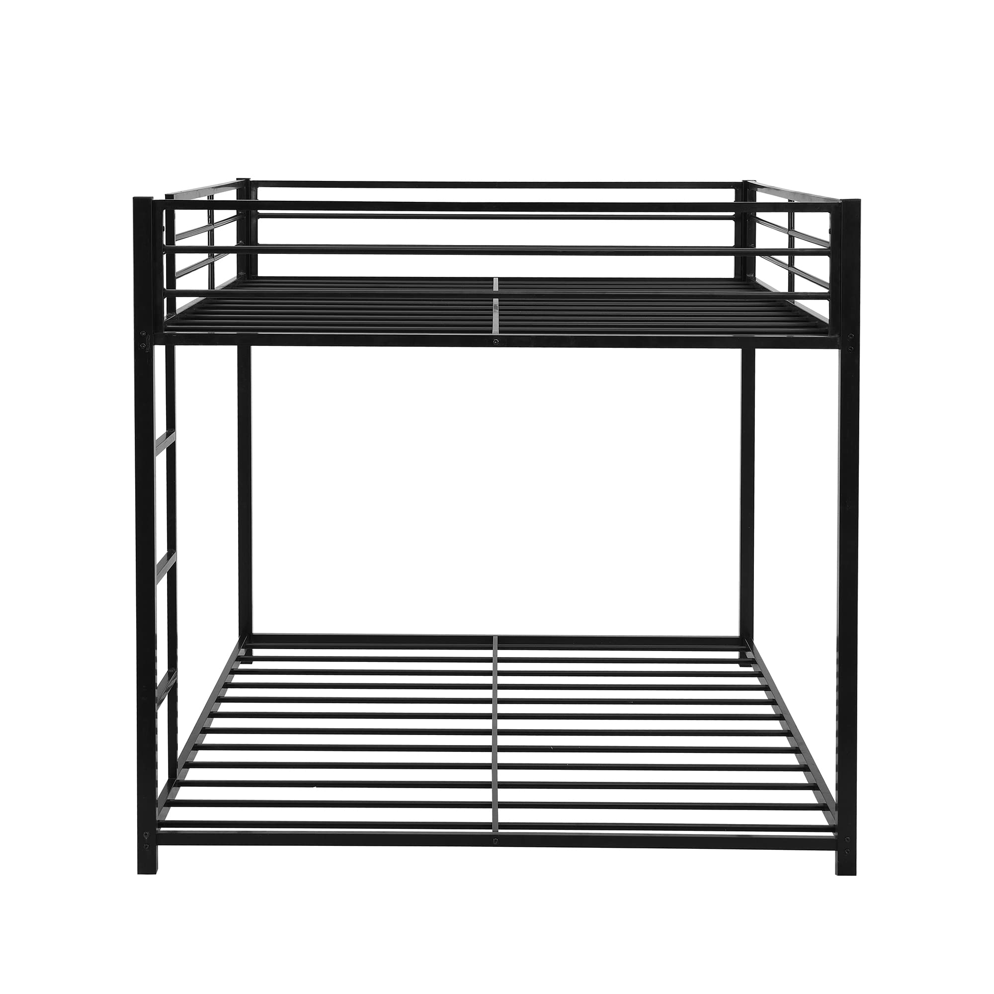 Full Over Full Metal Bunk Bed - Heavy Duty Low Profile Bunk Bed Frame with Safety Guard Rails & Flat Ladder for Kids, Teens, Adults (Black) | Perfect for Small Rooms, Dorms, Guest Rooms & Space-Saving Solutions