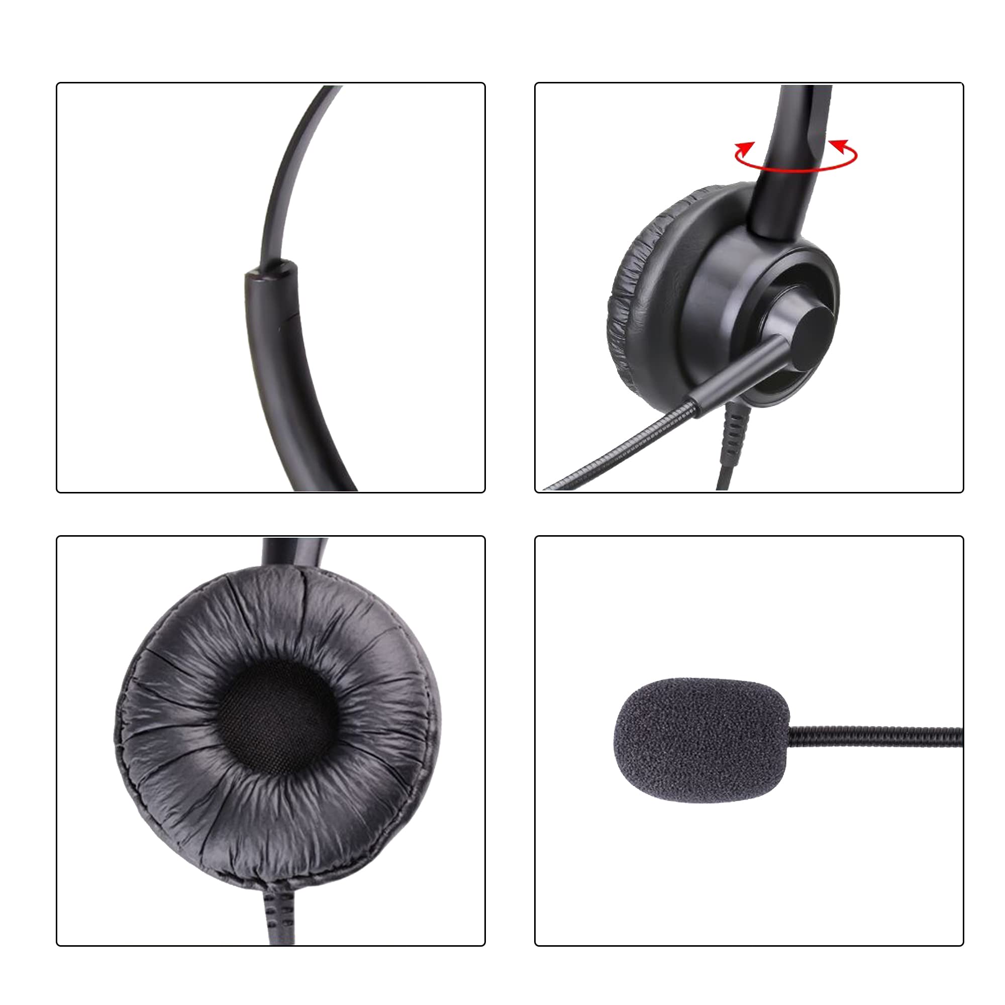 Noise Cancelling RJ9 Phone Headset for Office Phones - Binaural Telephone Headset Compatible with Cisco 8841 8845 8851 8865 6945 7811 7821 7940 7841 7861 7945 7965 VOIP Phones - Perfect for Call Centers, Remote Work & Customer Service