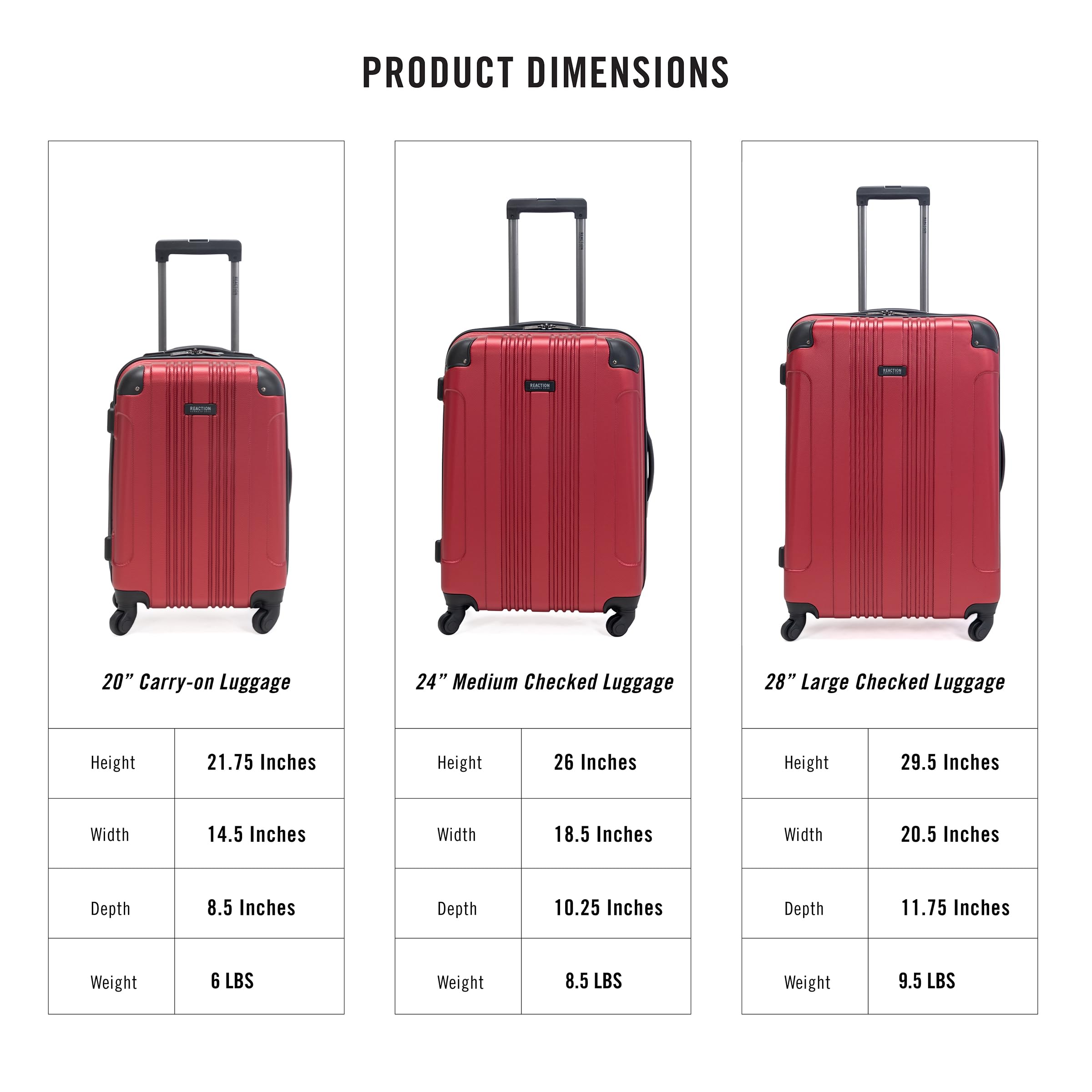 Kenneth Cole REACTION Out of Bounds Lightweight Hardshell 4-Wheel Spinner Luggage Carry On - 20 Inch Scarlet Red Suitcase for Travel, Business Trips & Weekend Getaways