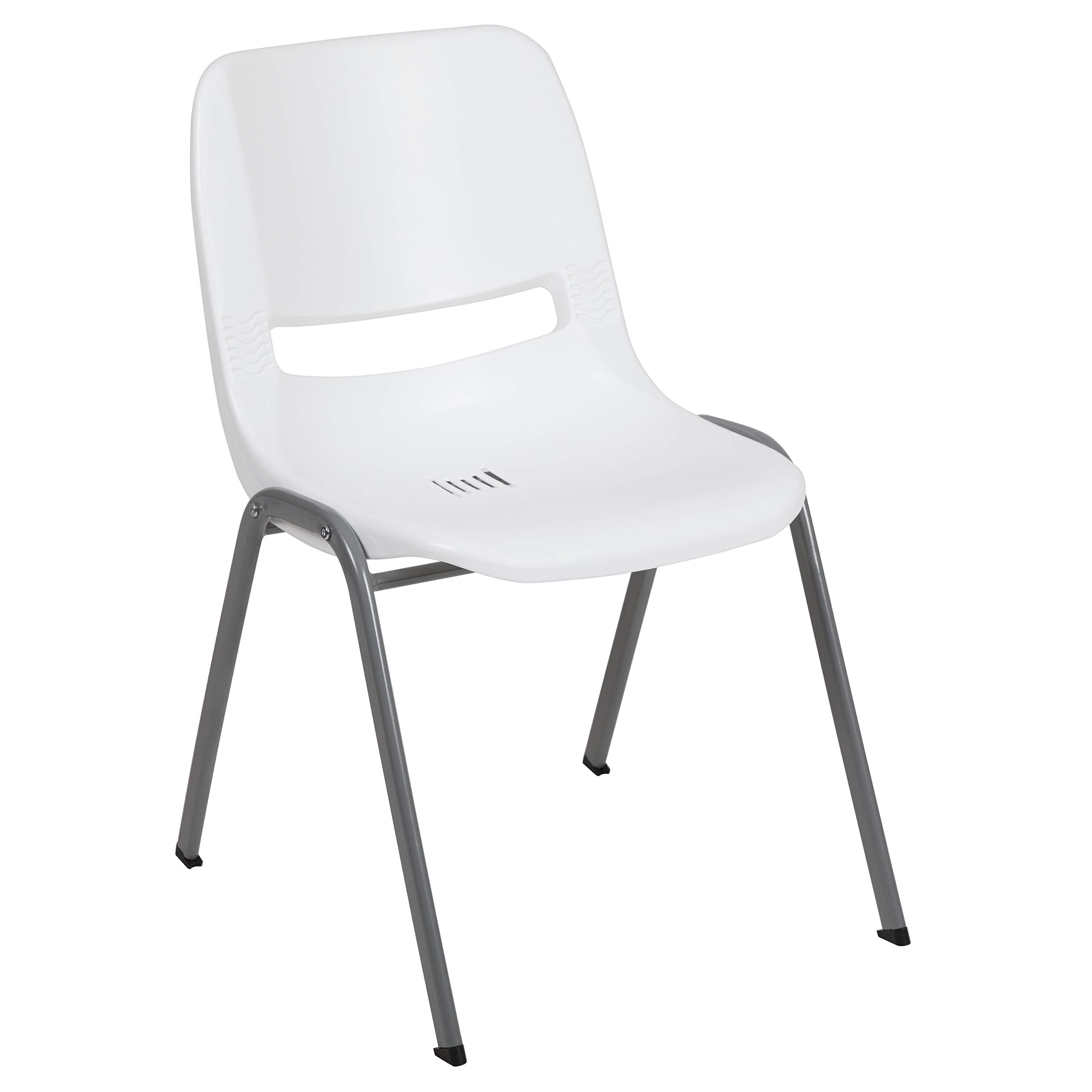 EMMA + OLIVER White Ergonomic Shell Student Stack Chair - Comfortable Classroom & Office Guest Chair for School, Conference Room, and Home Study Use