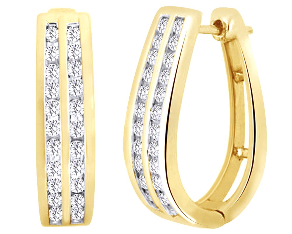 0.5 Cttw Round Cut White Natural Diamond Channel Set Hoop Earrings in 10K Solid Gold for Women - Perfect for Weddings, Anniversaries & Special Occasions
