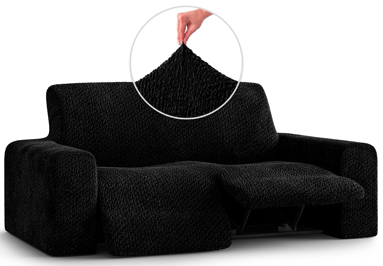 PAULATO BY GA.I.CO. Recliner Loveseat Cover - 2 Seater Stretch Sofa Slipcover - Soft Velvet Polyester Fabric Protector - Form Fit 1-Piece Furniture Cover - Black | Perfect for Living Room, Home Theater & Office Recliners
