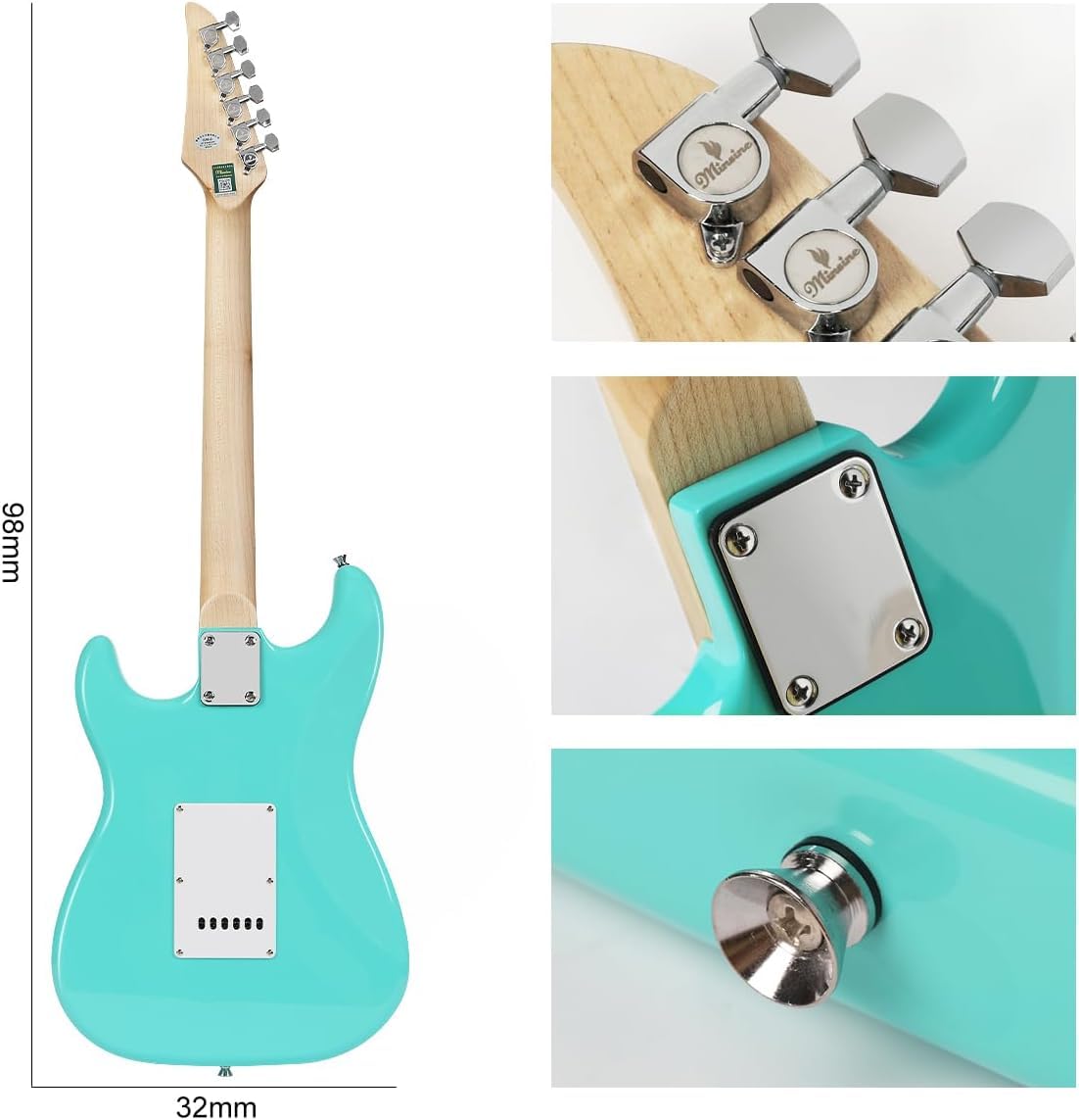 39 Inch Full Size Electric Guitar with Solid Body & S-S-S Pickups - 6 String Beginner Guitar Kit Includes Gig Bag, Strap, Tremolo Arm, Cable & Picks (Green, Model MS100) - Perfect for Beginners, Practice, Live Performances & Home Recording