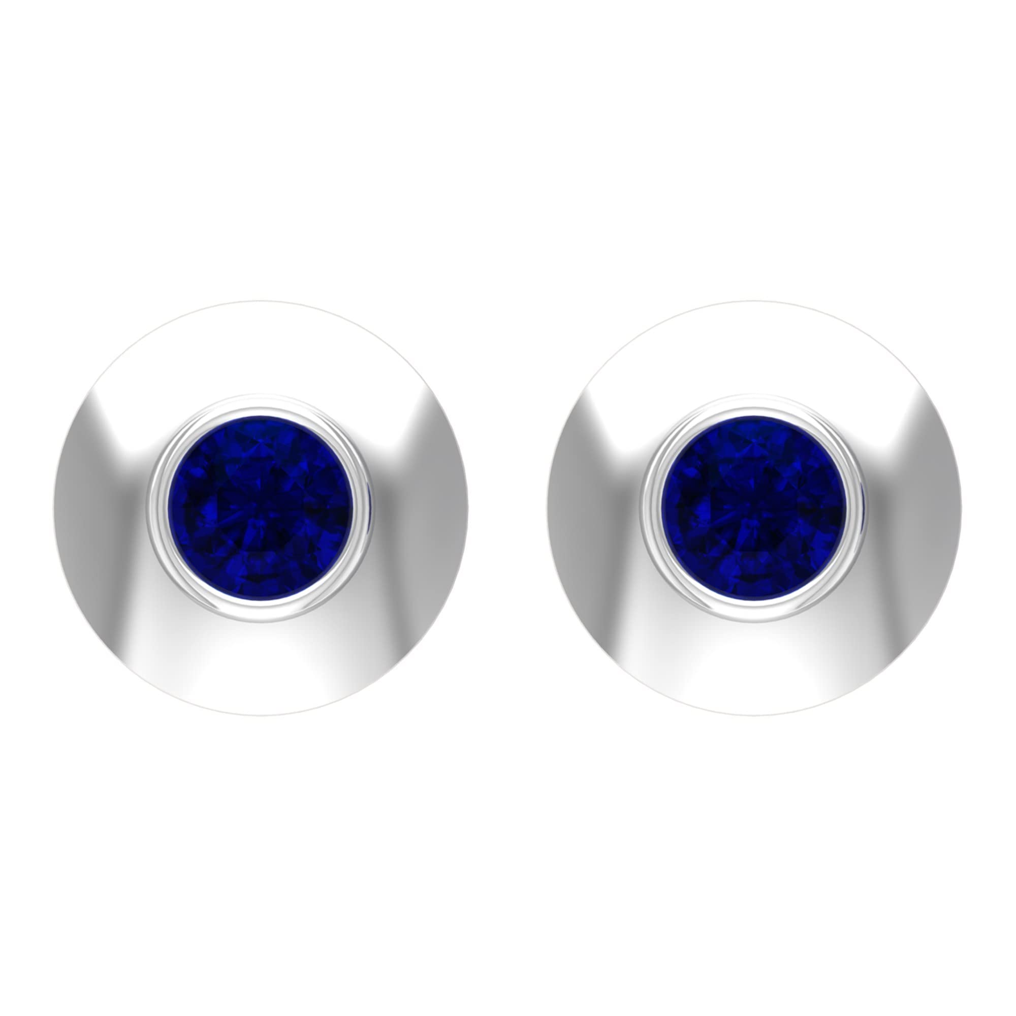 Blue Sapphire Stud Earrings for Women - 14K Solid Gold Bezel Set Solitaire Earrings - Elegant Jewelry Gift for Birthday, Anniversary & Special Occasions