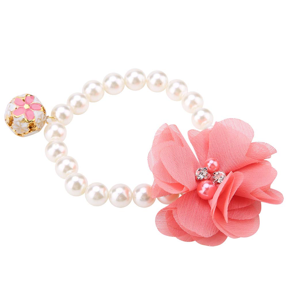 Elegant Pearl Flower Pet Collar - Adjustable Elastic Cat & Dog Choker Necklace Jewelry for Puppies | Perfect for Parties, Photos & Special Occasions