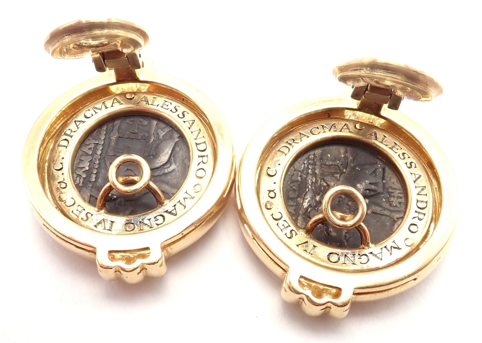 Vintage Bulgari Bvlgari 18k Yellow Gold Alexander The Great Coin Moneta Earrings - Luxury Collectible Jewelry for Special Occasions & Gifts