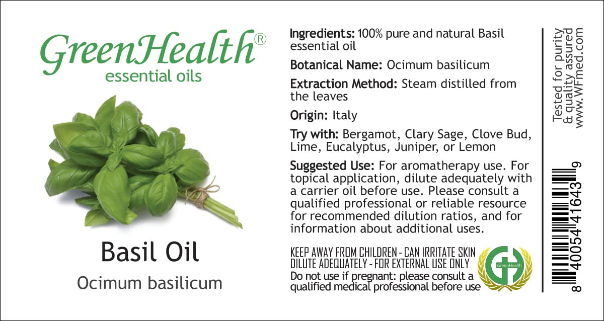 100% Pure Basil Essential Oil - 4 fl oz in Amber Glass Bottle with Cap - Aromatherapy, Stress Relief & Skin Care - Perfect for Diffusers, Massage & DIY Beauty Products