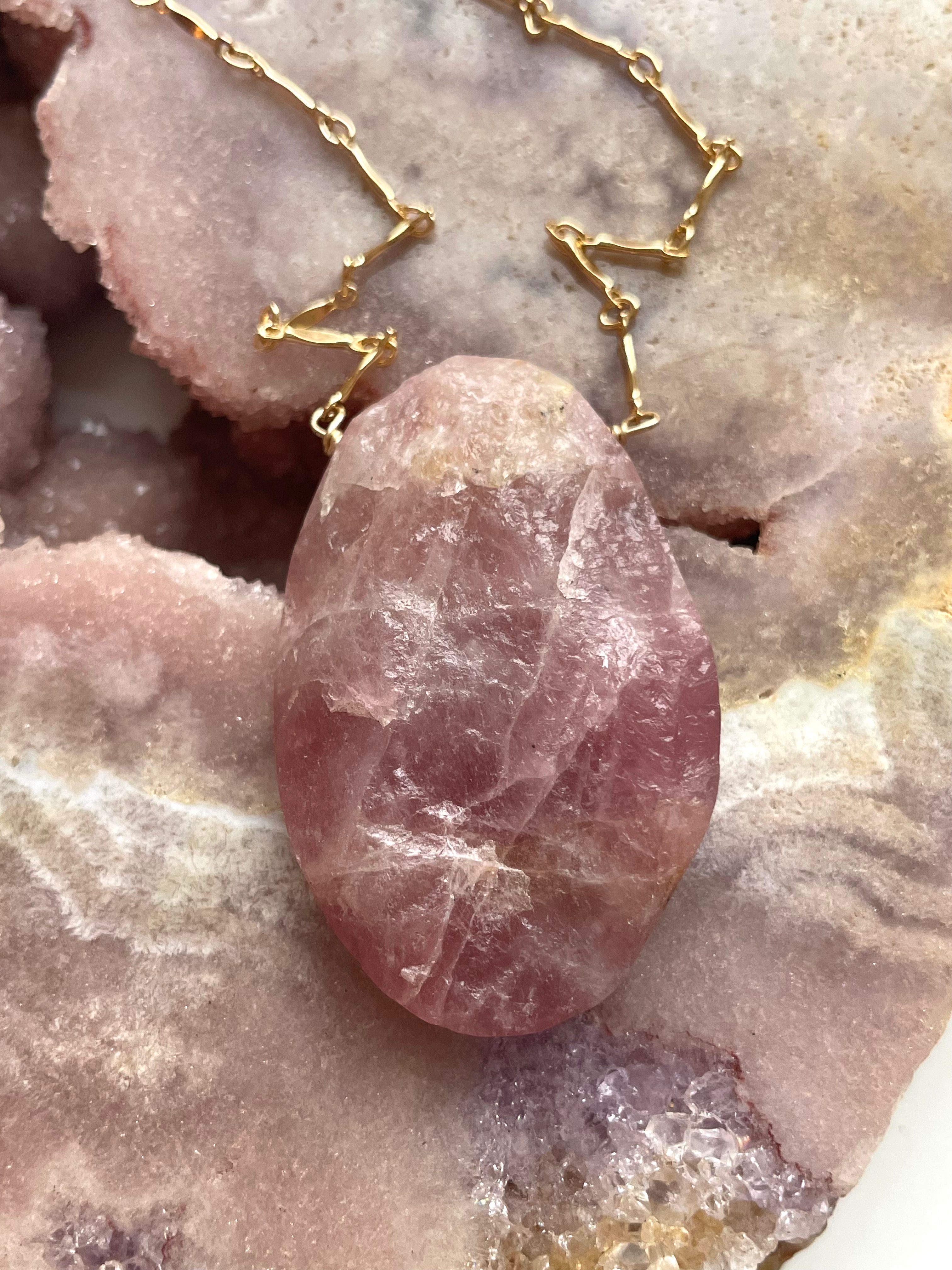Large Raw Rose Quartz Statement Crystal Necklace - 14K Gold Filled Healing Jewelry for Women | Perfect for Meditation, Yoga & Spiritual Gifts