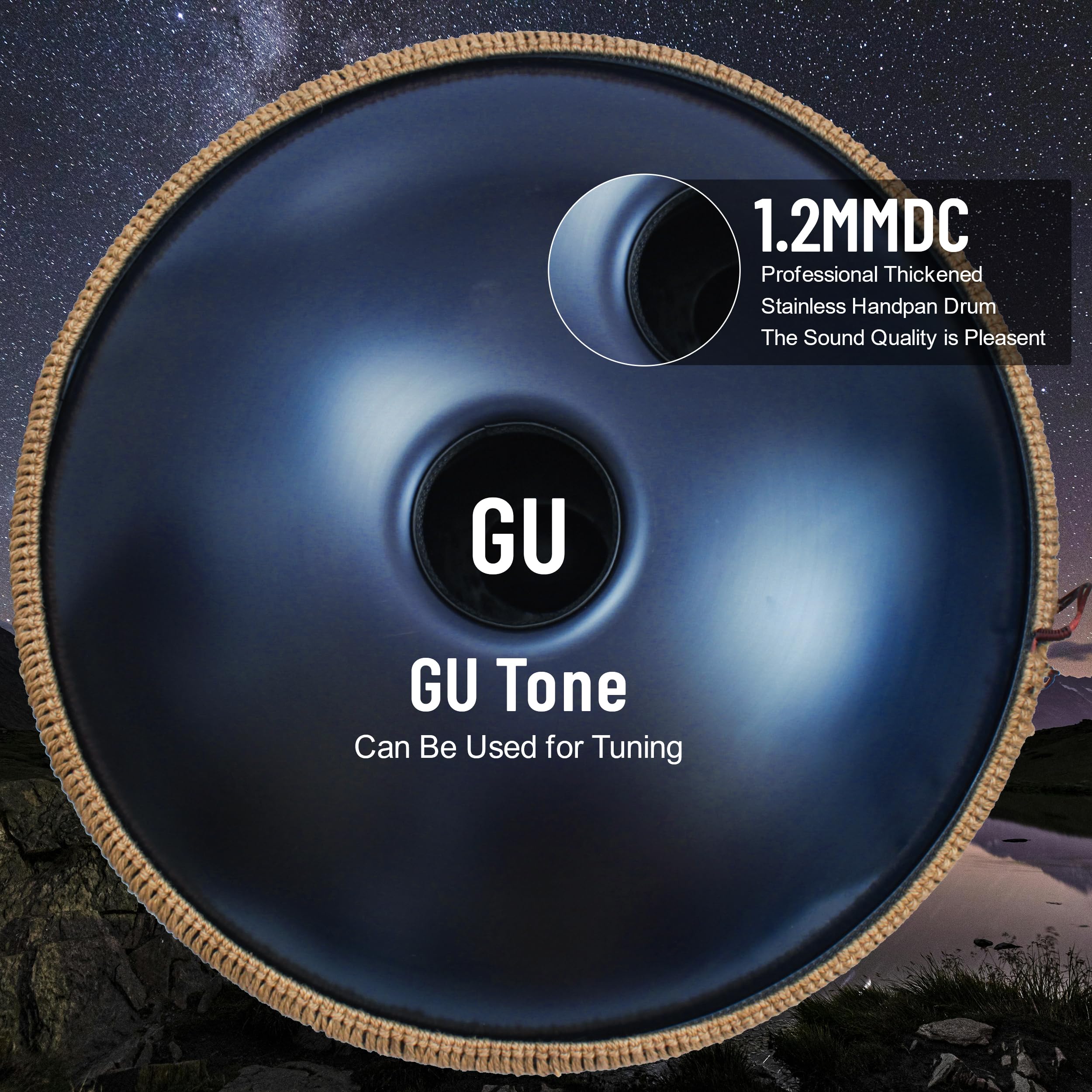 22 Inch D Minor Kurd 9 Notes Handpan Drum - 440Hz Steel Tongue Drum for Beginners, Music Therapy & Meditation | Perfect for Yoga, Sound Healing & Outdoor Performances (Blue)