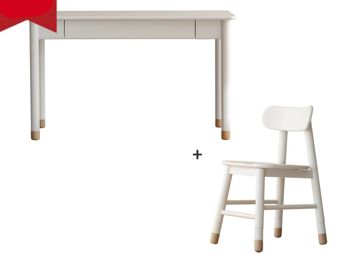 Solid Poplar Wood Kids Height-Adjustable Learning Desk with Cream Drawer - Perfect for Homeschooling, Online Classes & Study Room Organization