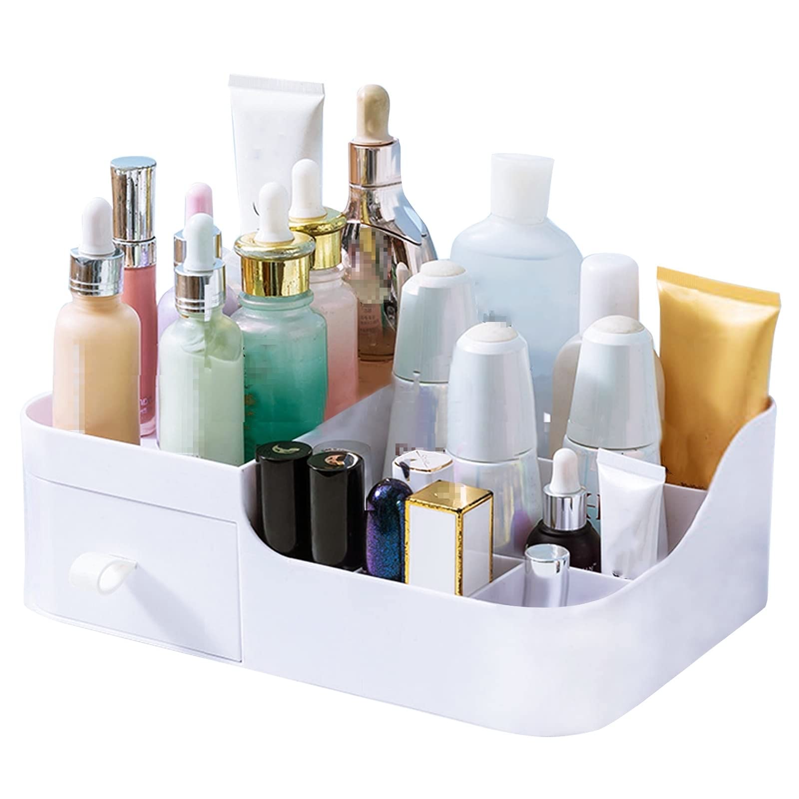 White Makeup Organizer with Drawer - Cosmetic Storage for Lipstick, Brushes, Eyeshadow & Jewelry | Bathroom Vanity & Countertop Organizer for Lotions, Nail Polish | Perfect for Bedroom Dressing Table & Travel Beauty Case