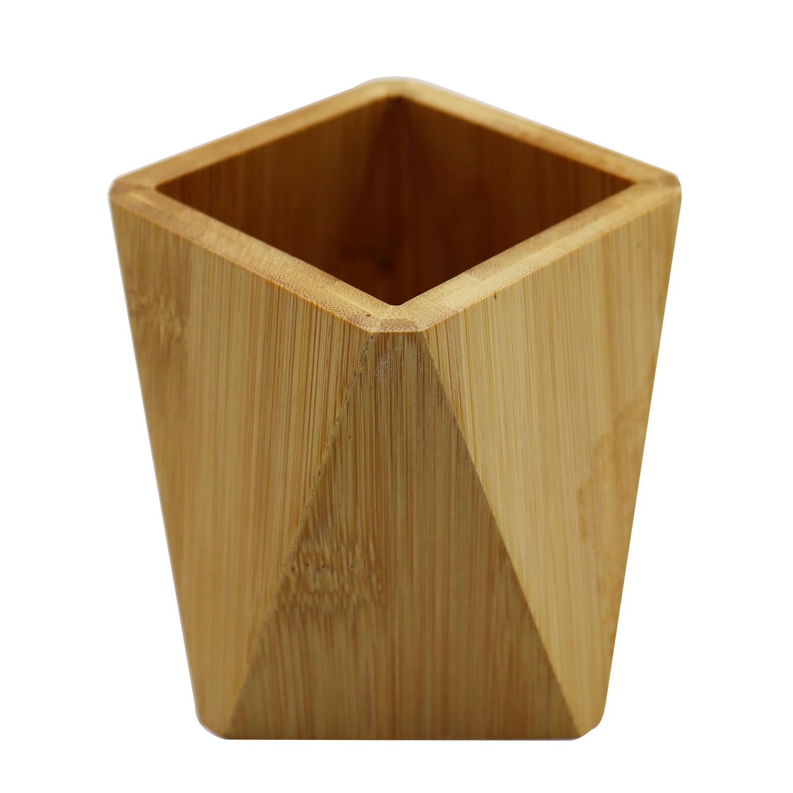Bamboo Pen Holder & Pencil Organizer - Geometric Design Desk Storage Cup for Pens, Markers, Gel Pens - Perfect for Home Office, School & Students (Ideal for Desk Organization & Stationery Storage)