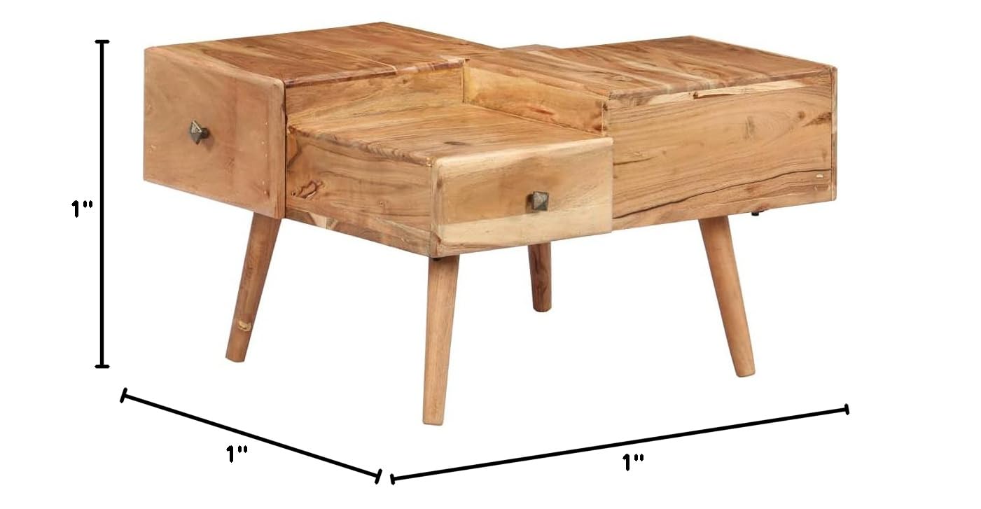 Rustic Solid Acacia Wood Coffee Table with Storage - 27.5