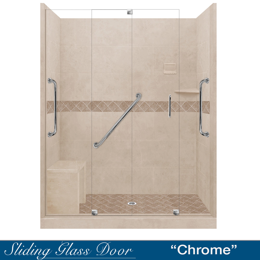 Freedom 60 Alcove Brown Sugar Sistine Stone & Diamond Stone Accent Shower Remodel Kit - DIY Bathroom Upgrade for Modern Home Renovation | Perfect for Bathroom Makeovers & Spa-Like Shower Experience