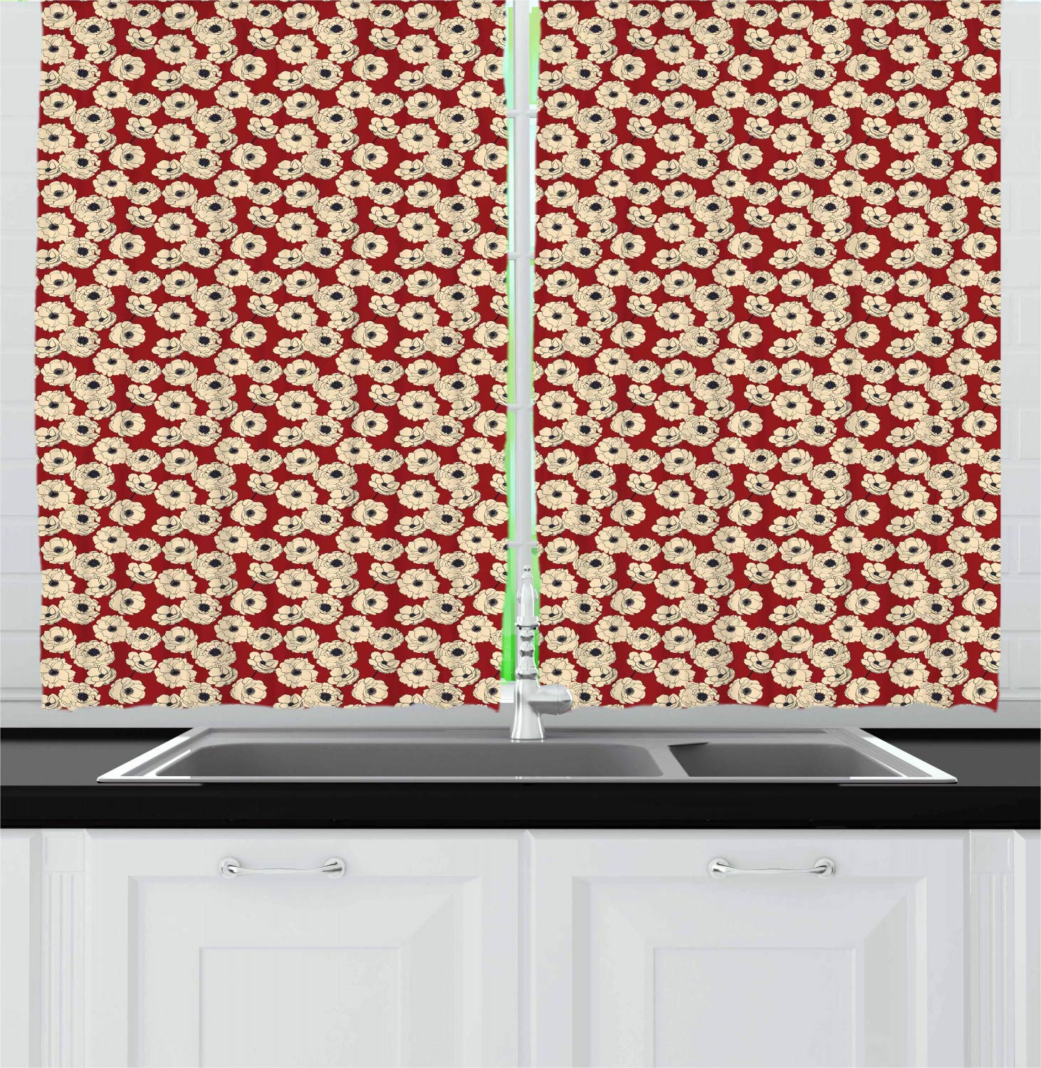 Ambesonne Floral Kitchen Curtains - Romantic Flower Arrangement Window Drapes 2 Panel Set, 55