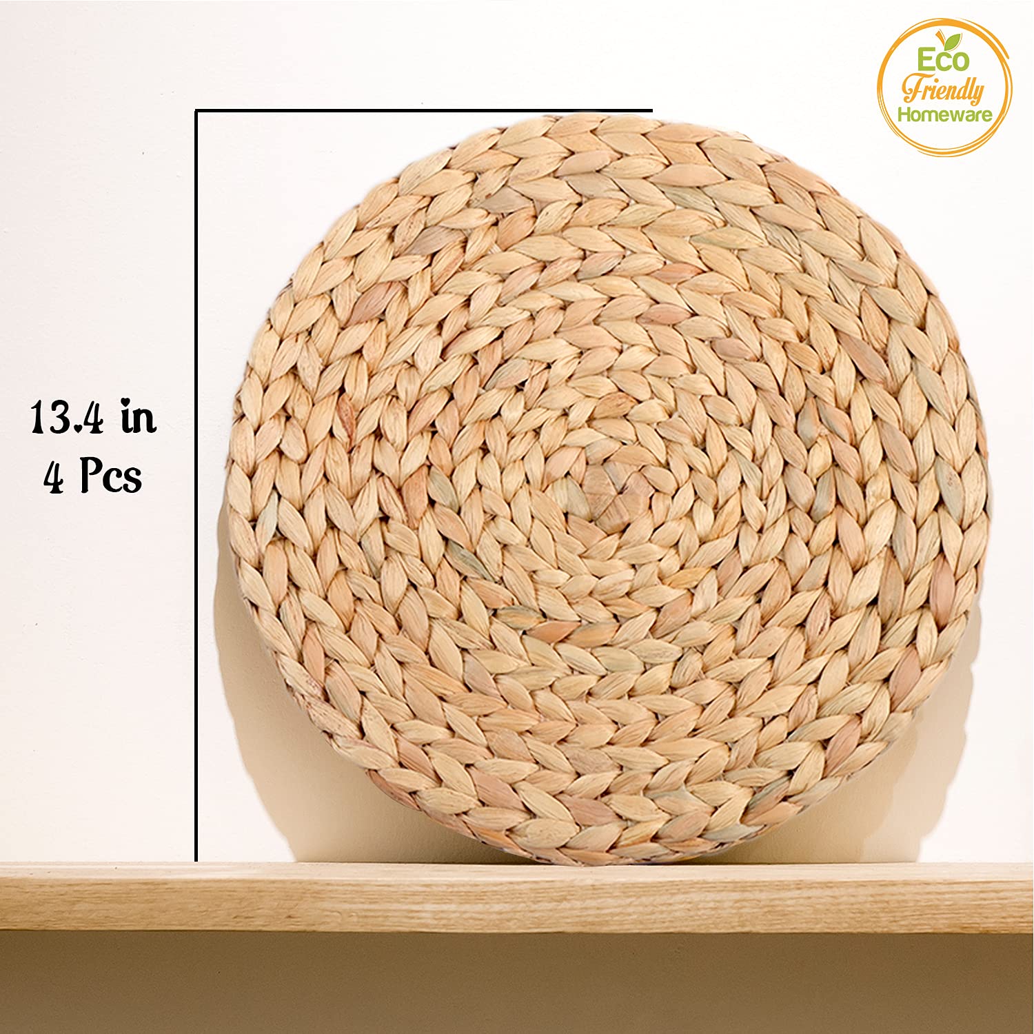 Boho Woven Water Hyacinth Placemats Set of 4 - 13.4