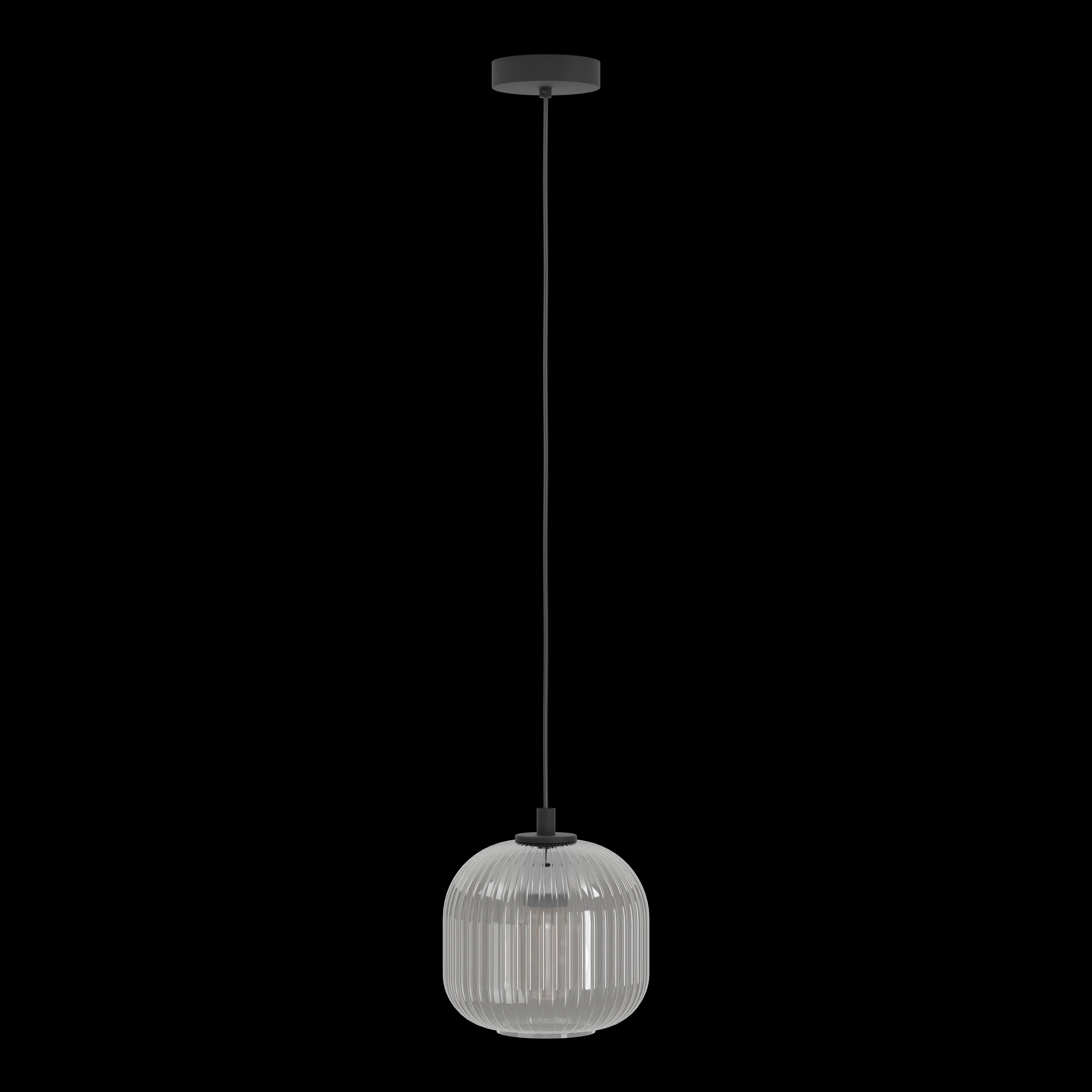 Eglo Mantunalle 1 Clear Ribbed Glass Shade Ceiling Pendant Light Fixture - Modern Industrial Lighting for Kitchen, Dining Room, and Living Room Decor