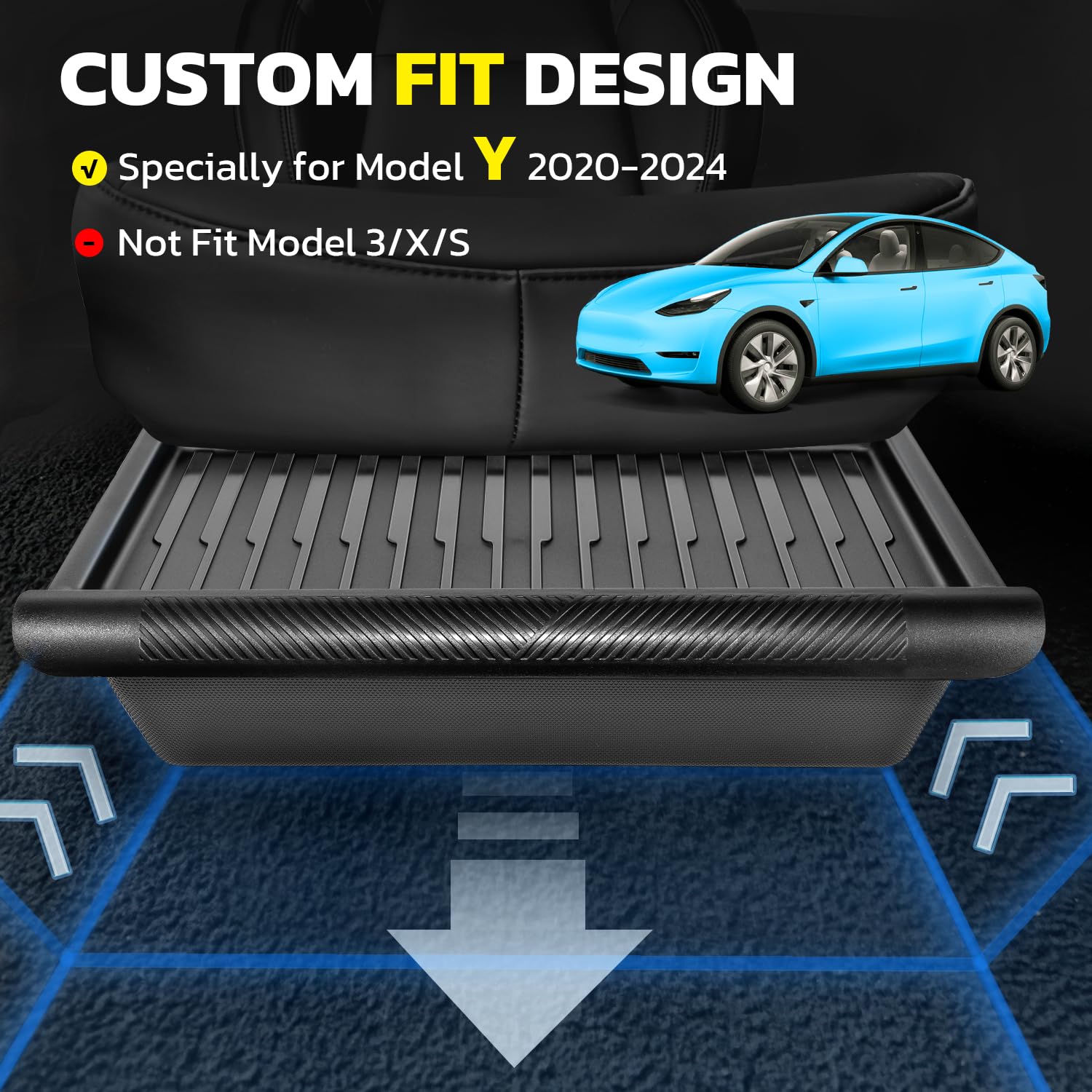 2-Pack Tesla Model Y Under Seat Storage Organizer (2020-2024) - Durable ABS Lid, Hidden Front/Back Compartments - Perfect for Car Accessories, Snacks, Tools & Emergency Kits