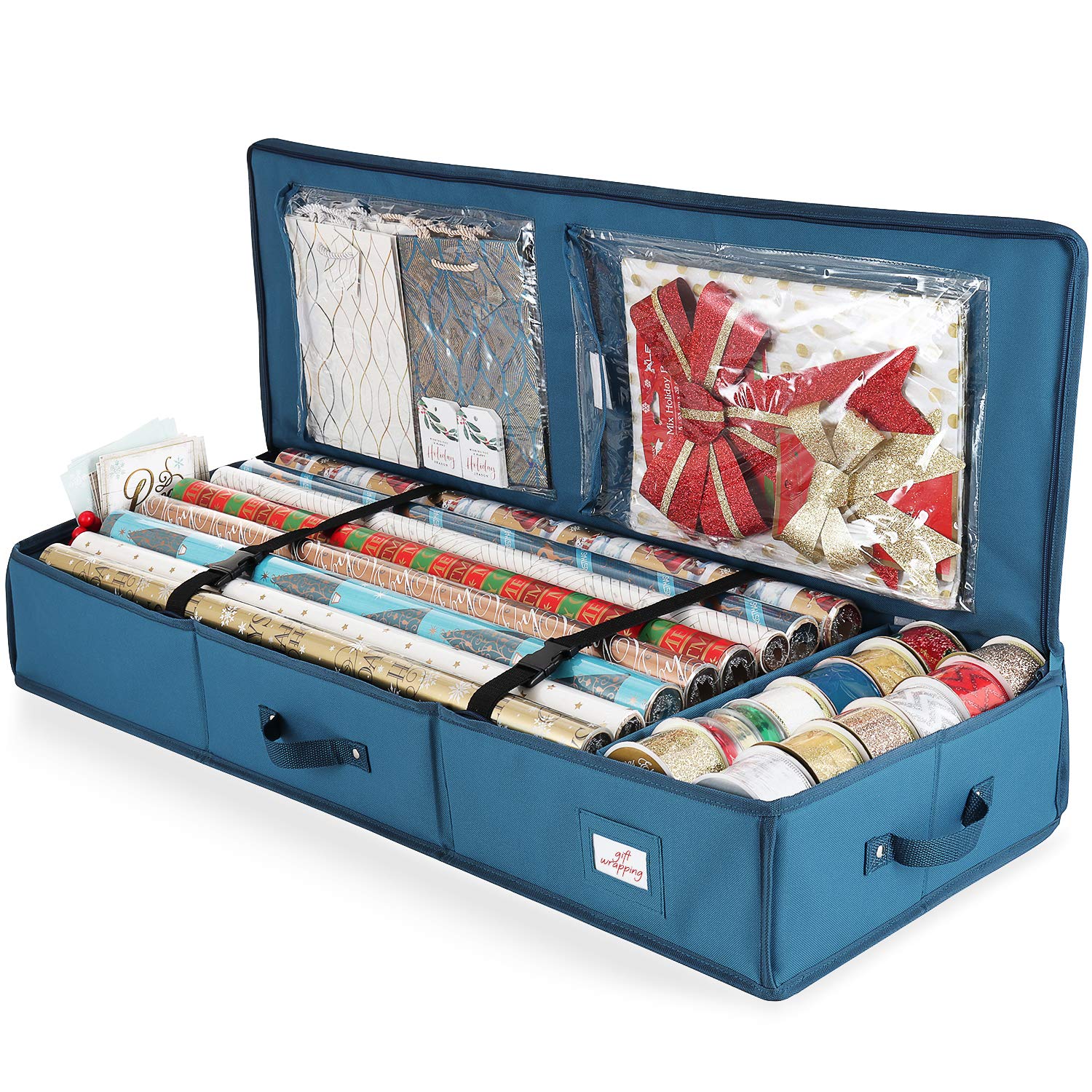 Wrapping Paper Organizer Storage Containers with Pockets - Perfect for Rolls, Ribbons & Bows - Ideal for Holiday Gift Wrapping & Craft Organization