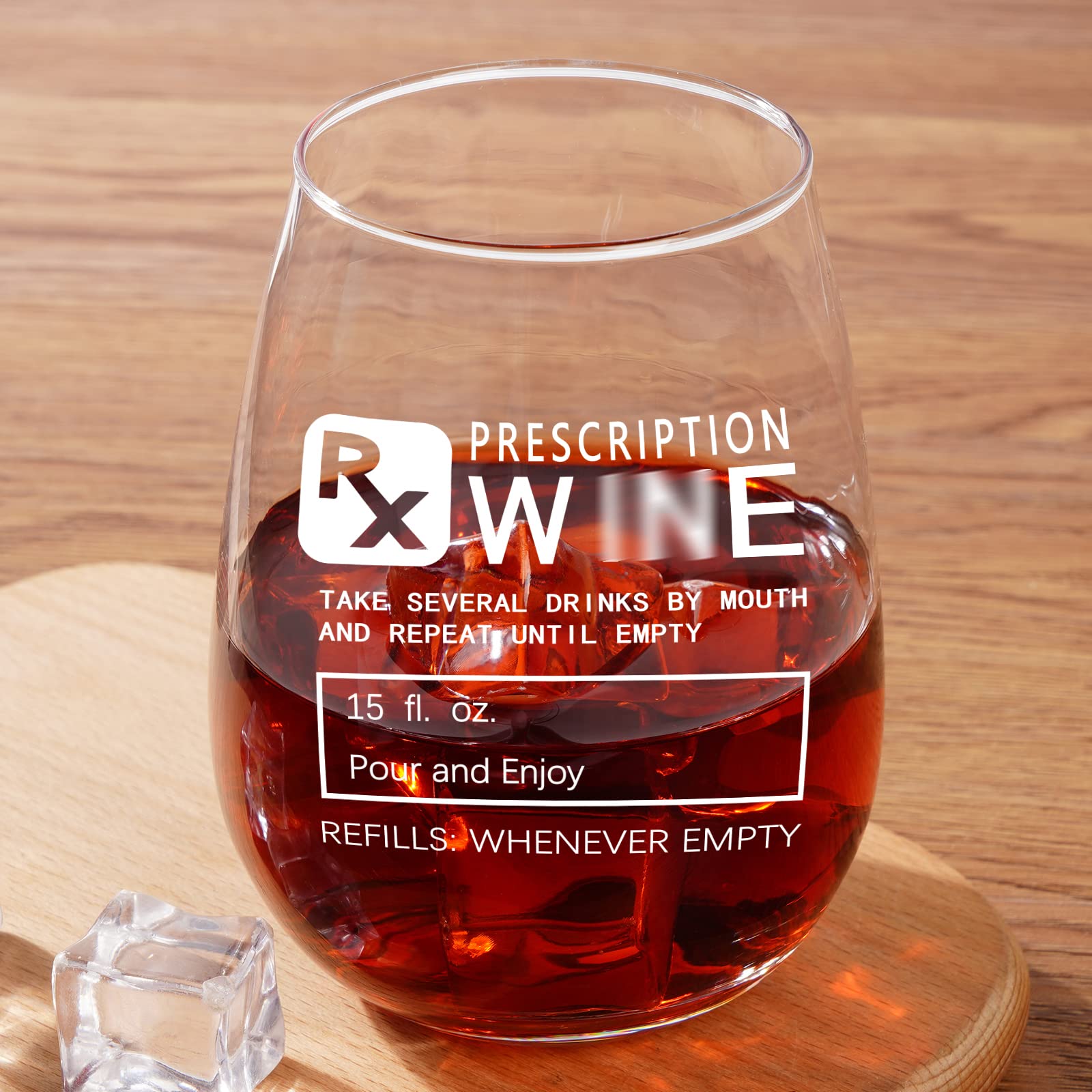 Gtmileo Funny Prescription Stemless Wine Glass - 15Oz Unique Gift for Wine Lovers, Doctors, Nurses & Pharmacists | Perfect for Nurses Day, Birthdays, Christmas & Wine Tasting Parties